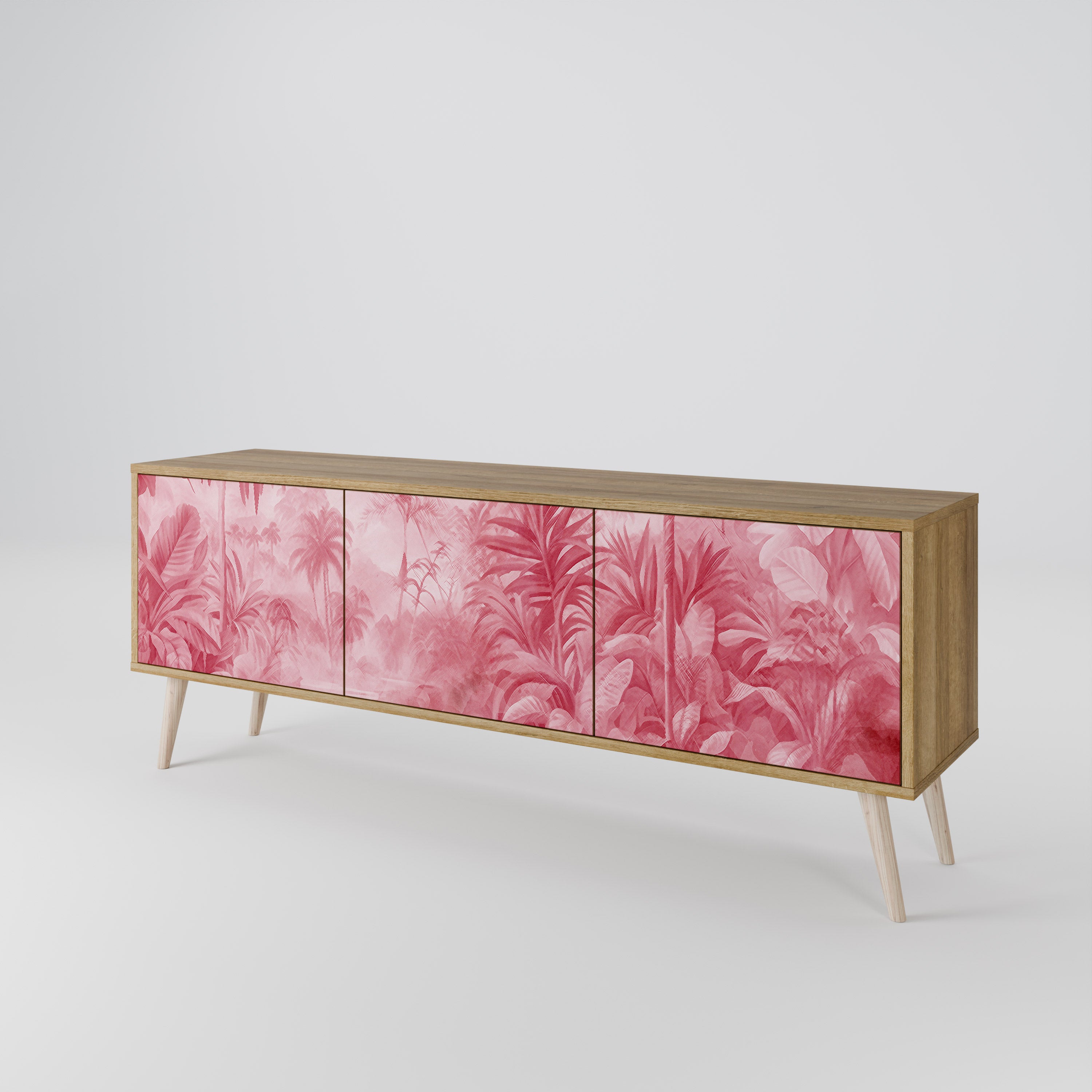 SWEET TROPICS Mueble de TV de 3 puertas con efecto roble