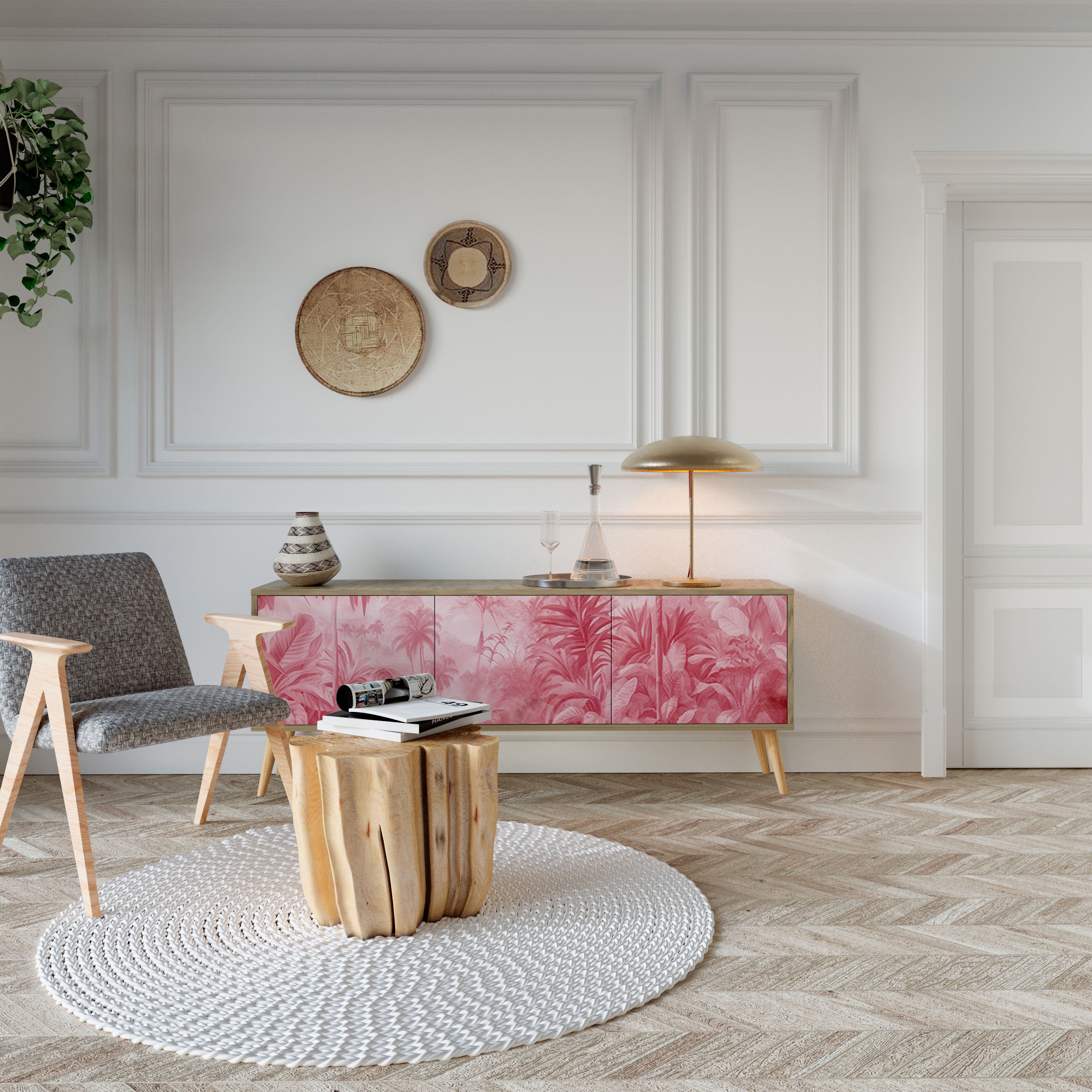 SWEET TROPICS Mueble de TV de 3 puertas con efecto roble