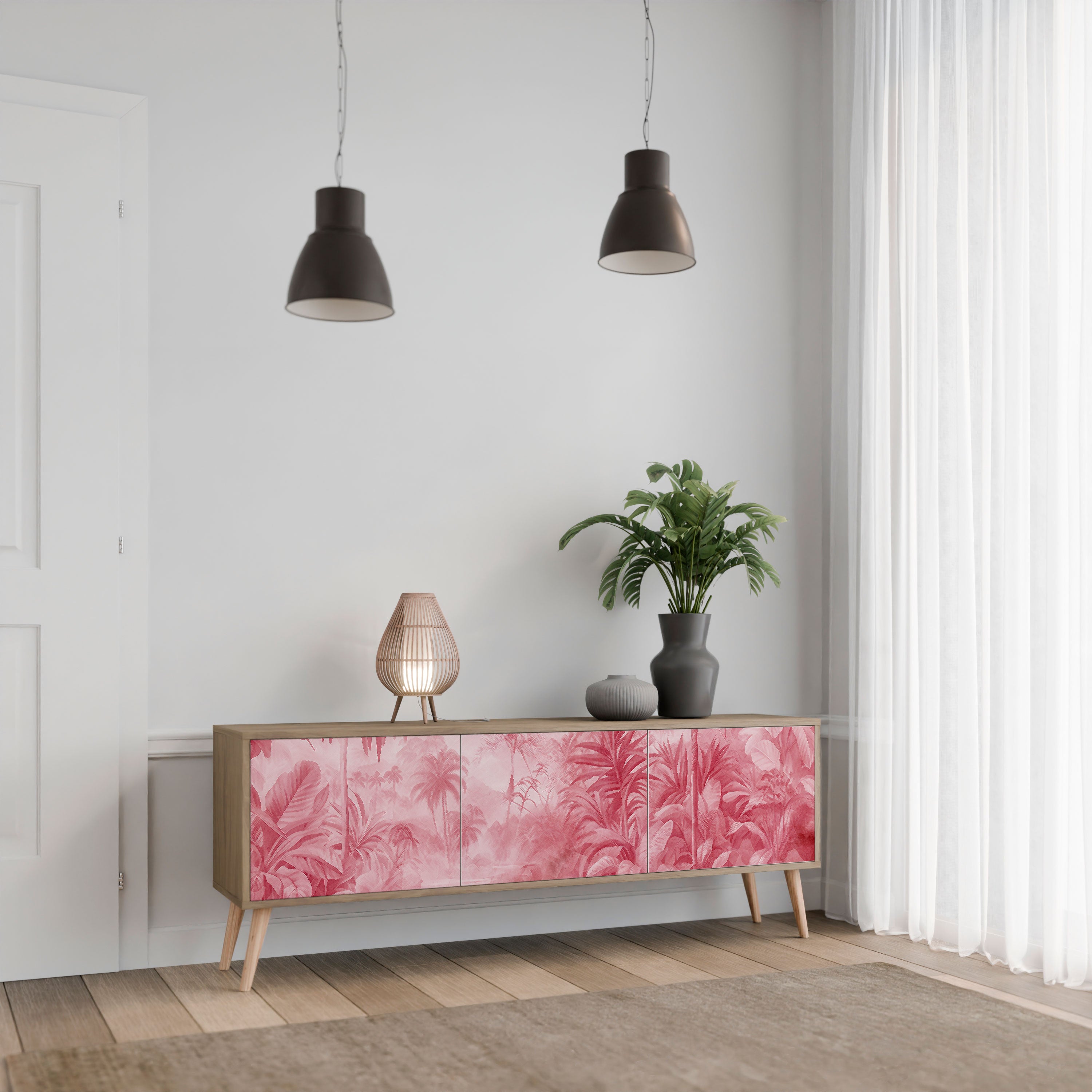 SWEET TROPICS Mueble de TV de 3 puertas con efecto roble