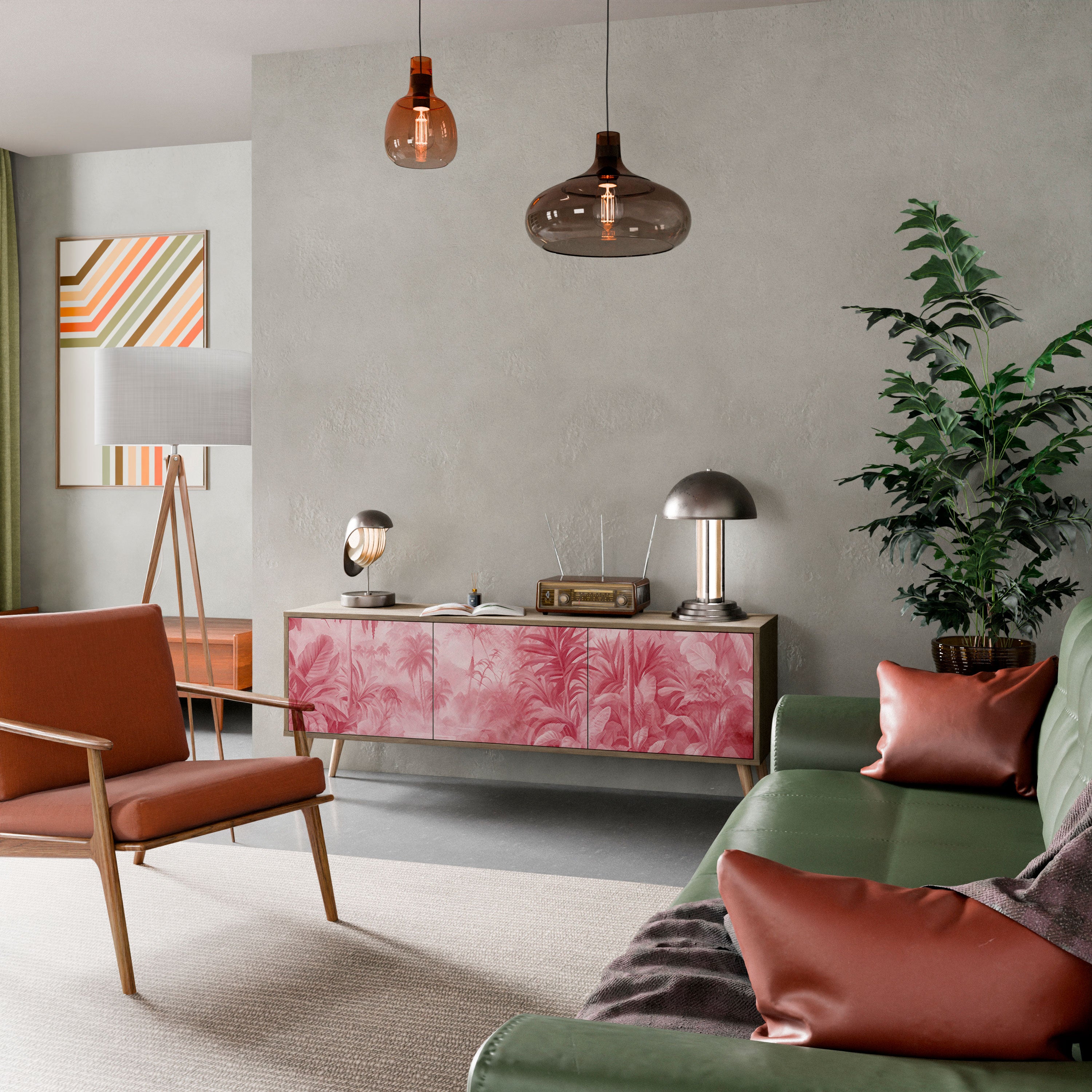 SWEET TROPICS Mueble de TV de 3 puertas con efecto roble