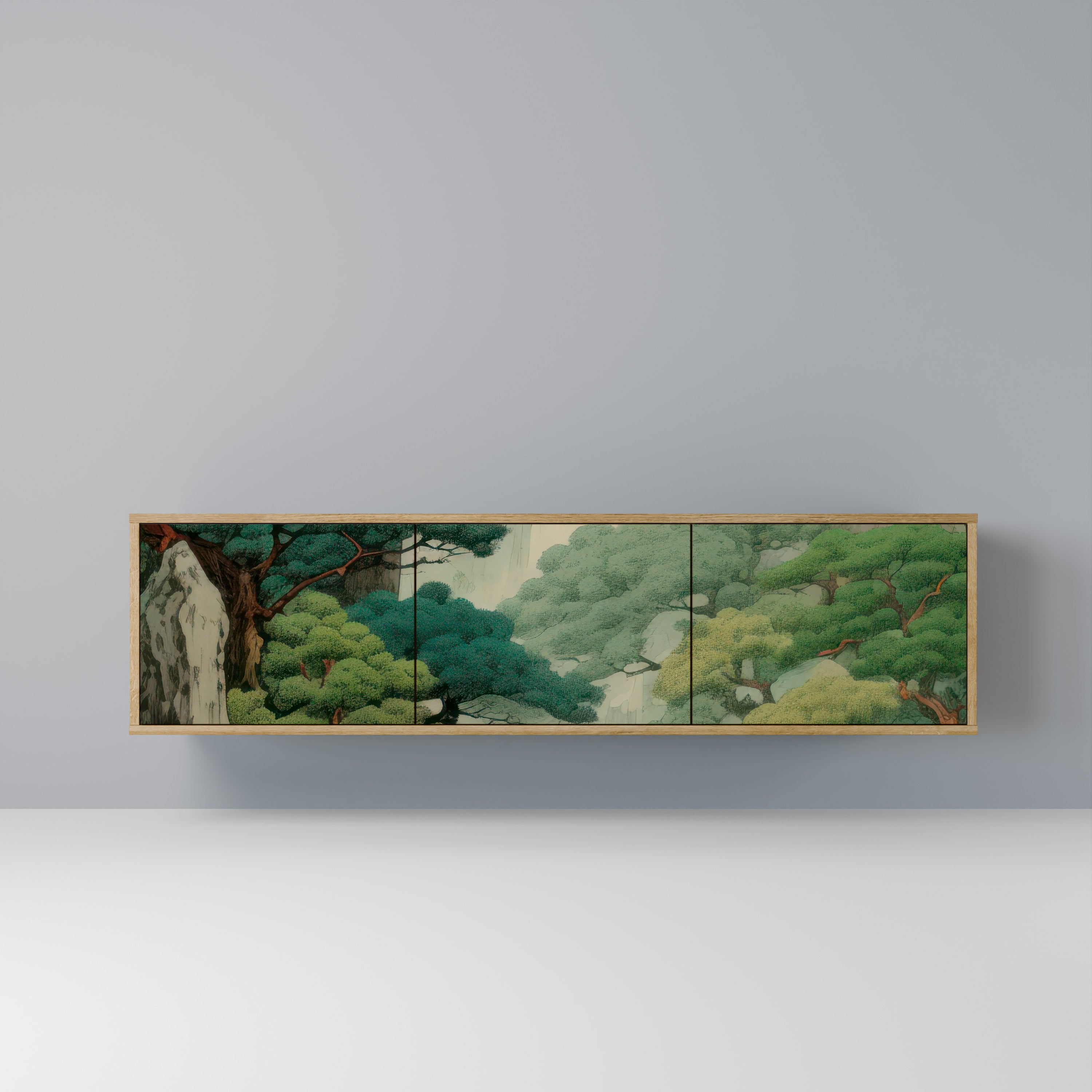 Mueble de TV de 3 puertas VERDURE ABYSS con efecto roble