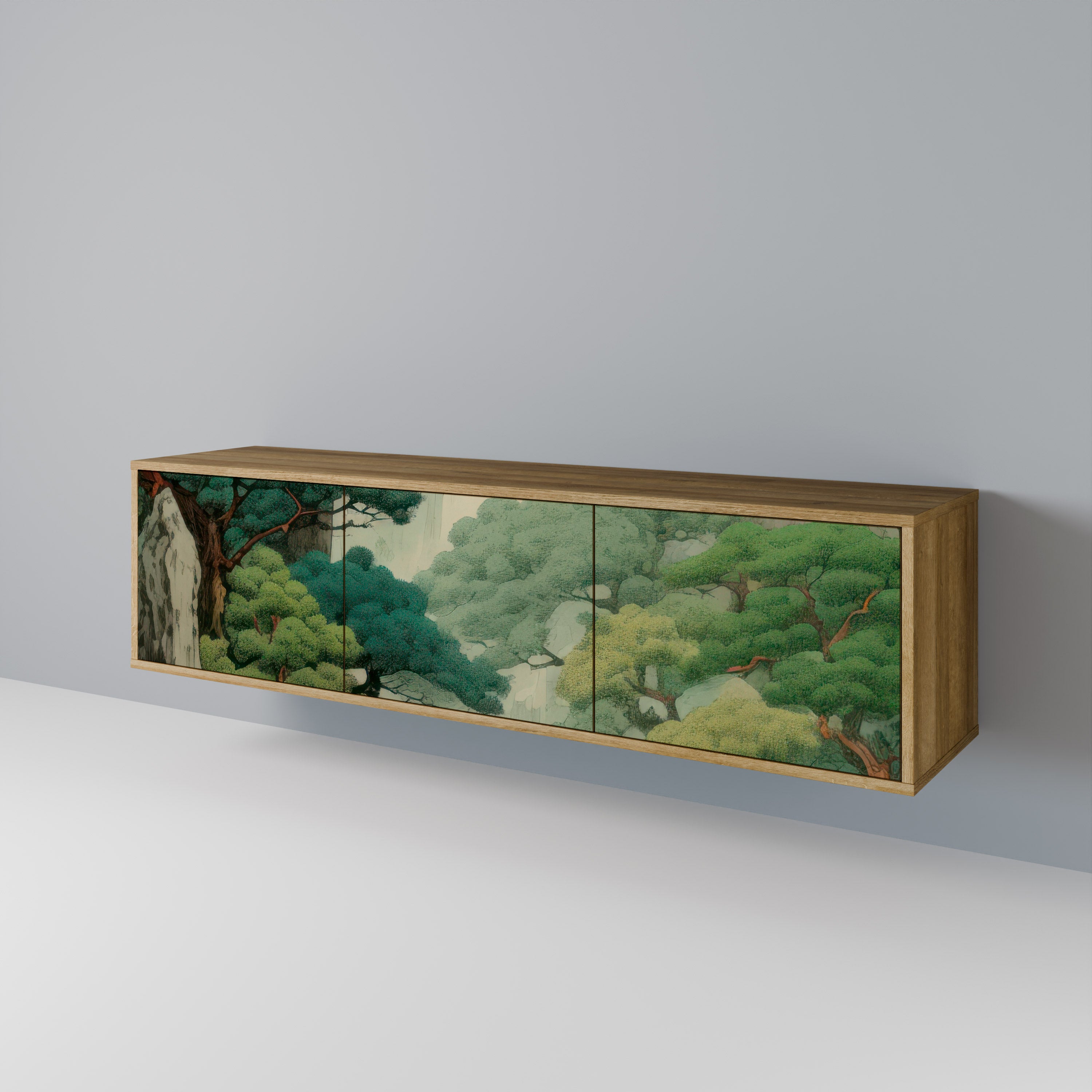 Mueble de TV de 3 puertas VERDURE ABYSS con efecto roble