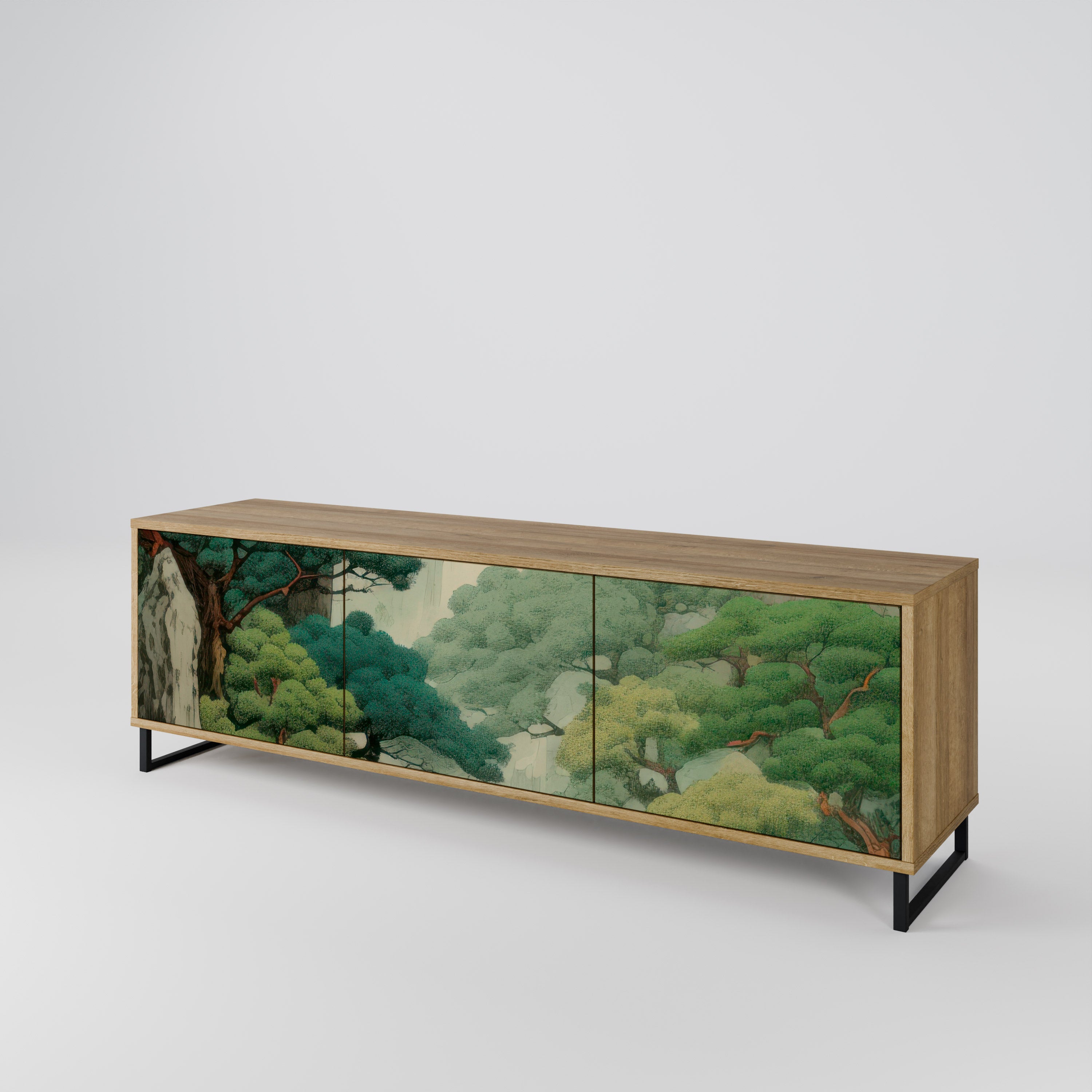 Mueble de TV de 3 puertas VERDURE ABYSS con efecto roble