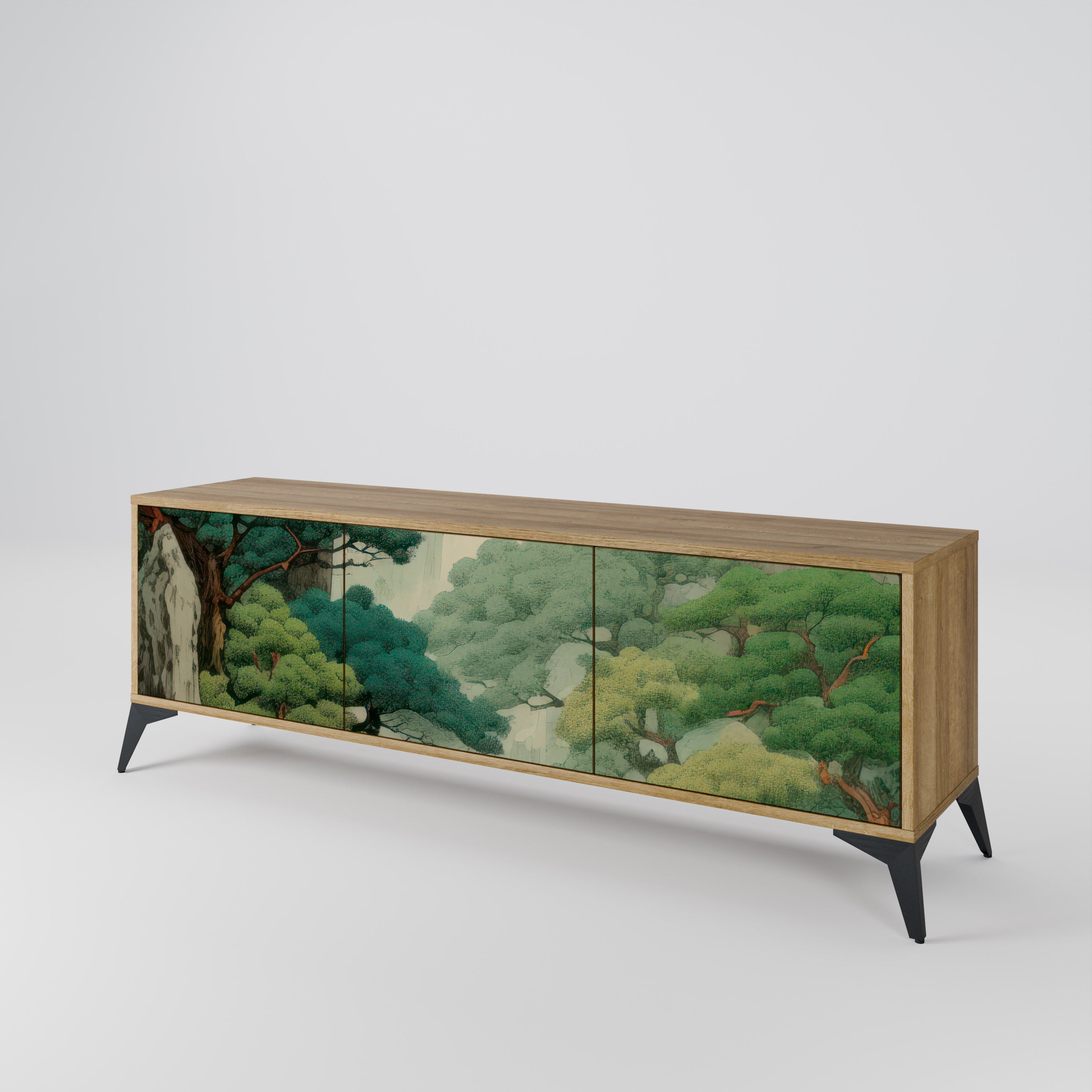 Mueble de TV de 3 puertas VERDURE ABYSS con efecto roble