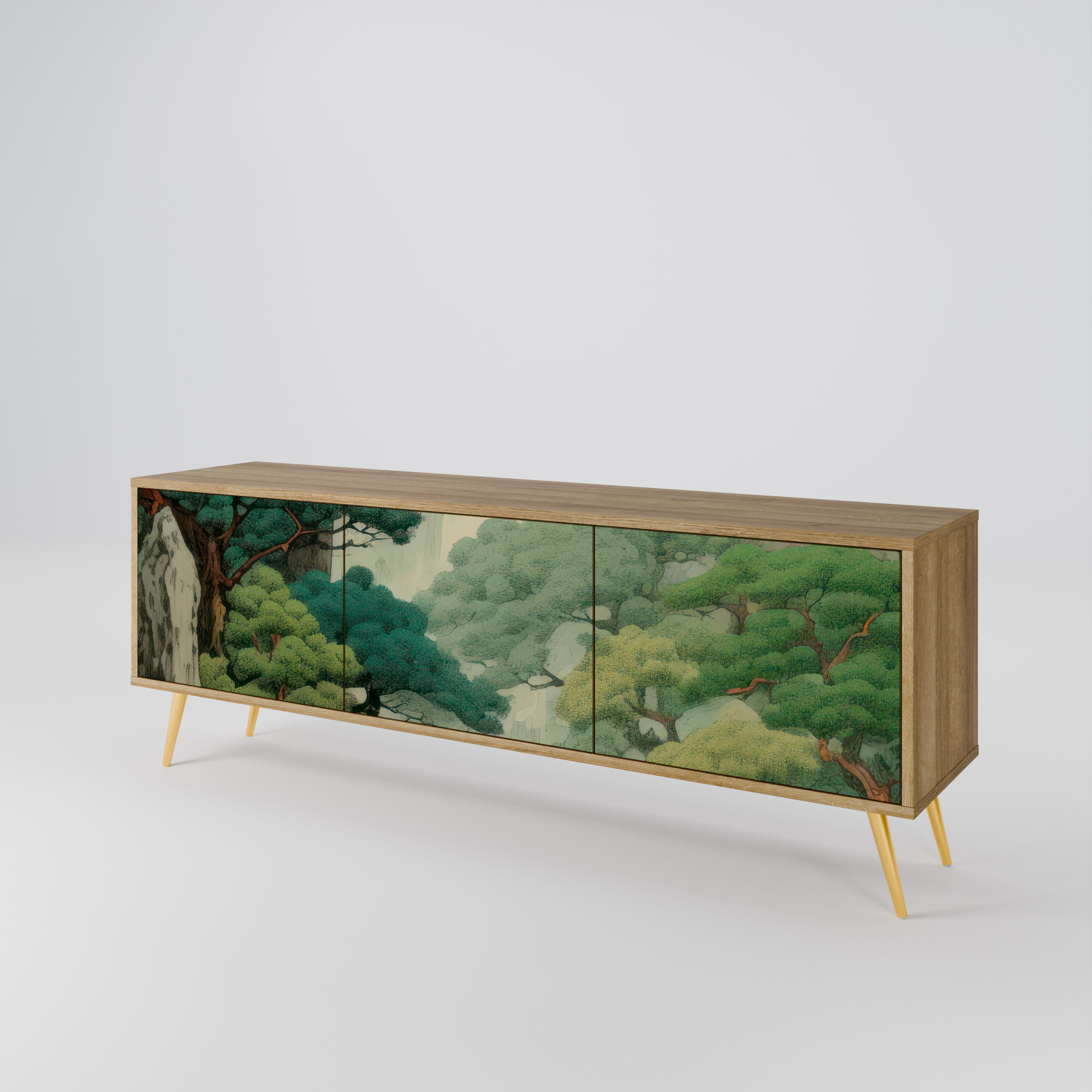 Mueble de TV de 3 puertas VERDURE ABYSS con efecto roble