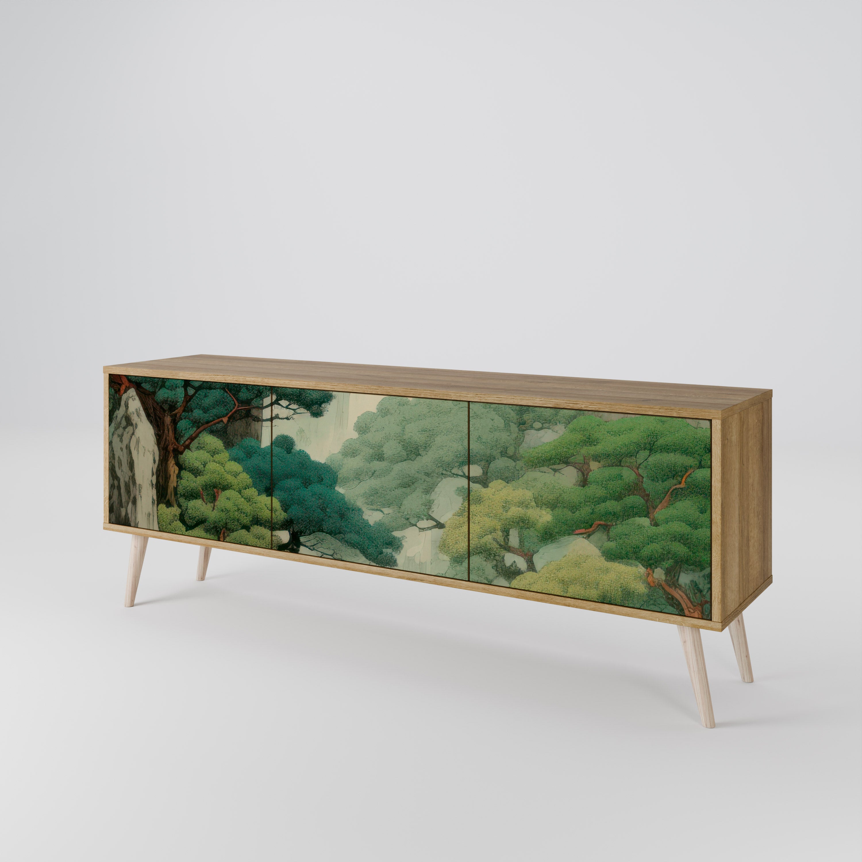 Mueble de TV de 3 puertas VERDURE ABYSS con efecto roble