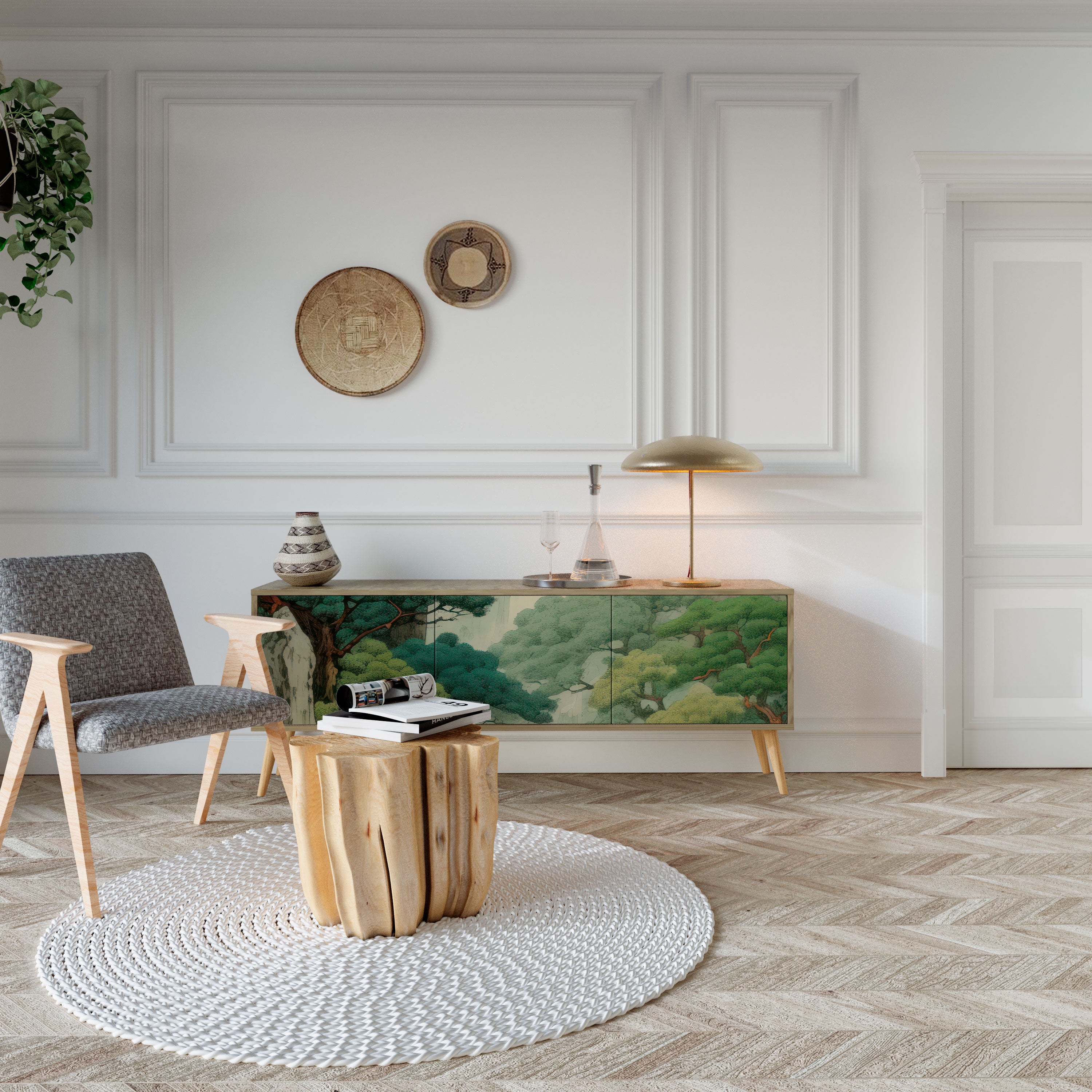 Mueble de TV de 3 puertas VERDURE ABYSS con efecto roble