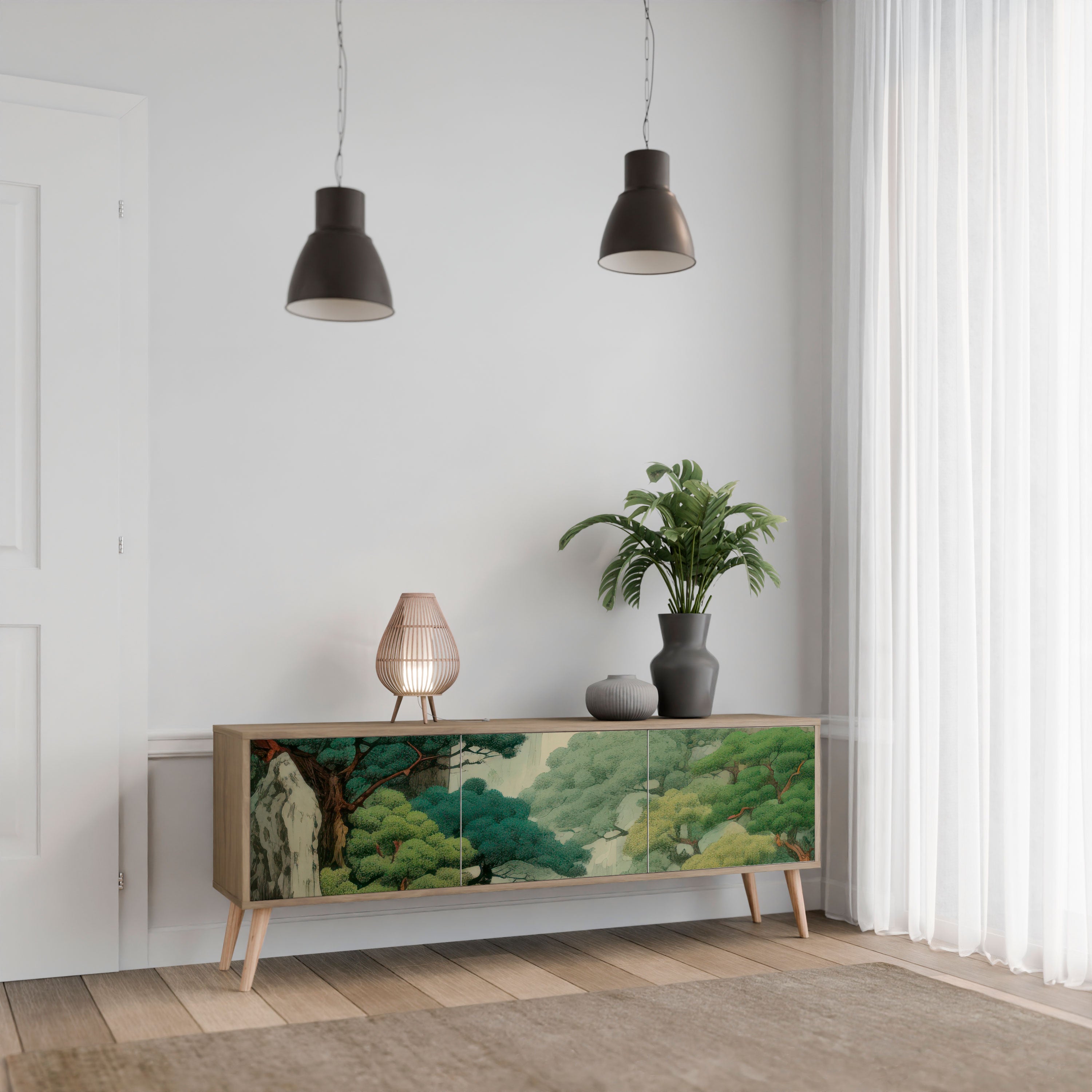 Mueble de TV de 3 puertas VERDURE ABYSS con efecto roble