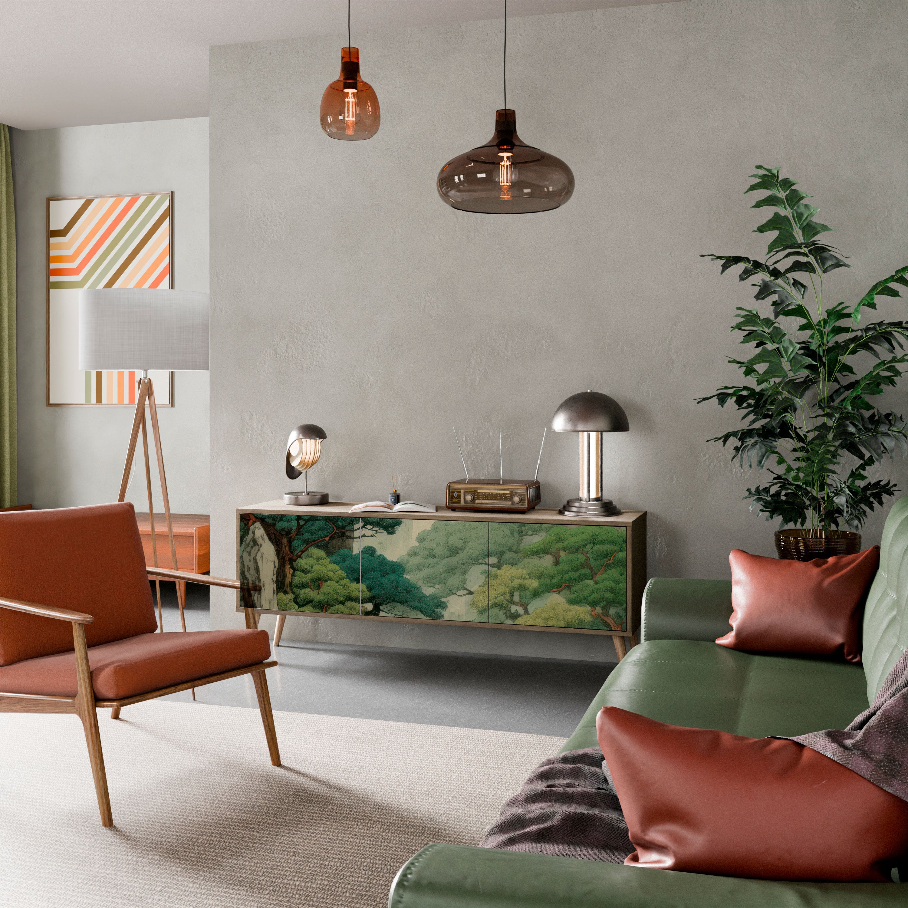 Mueble de TV de 3 puertas VERDURE ABYSS con efecto roble
