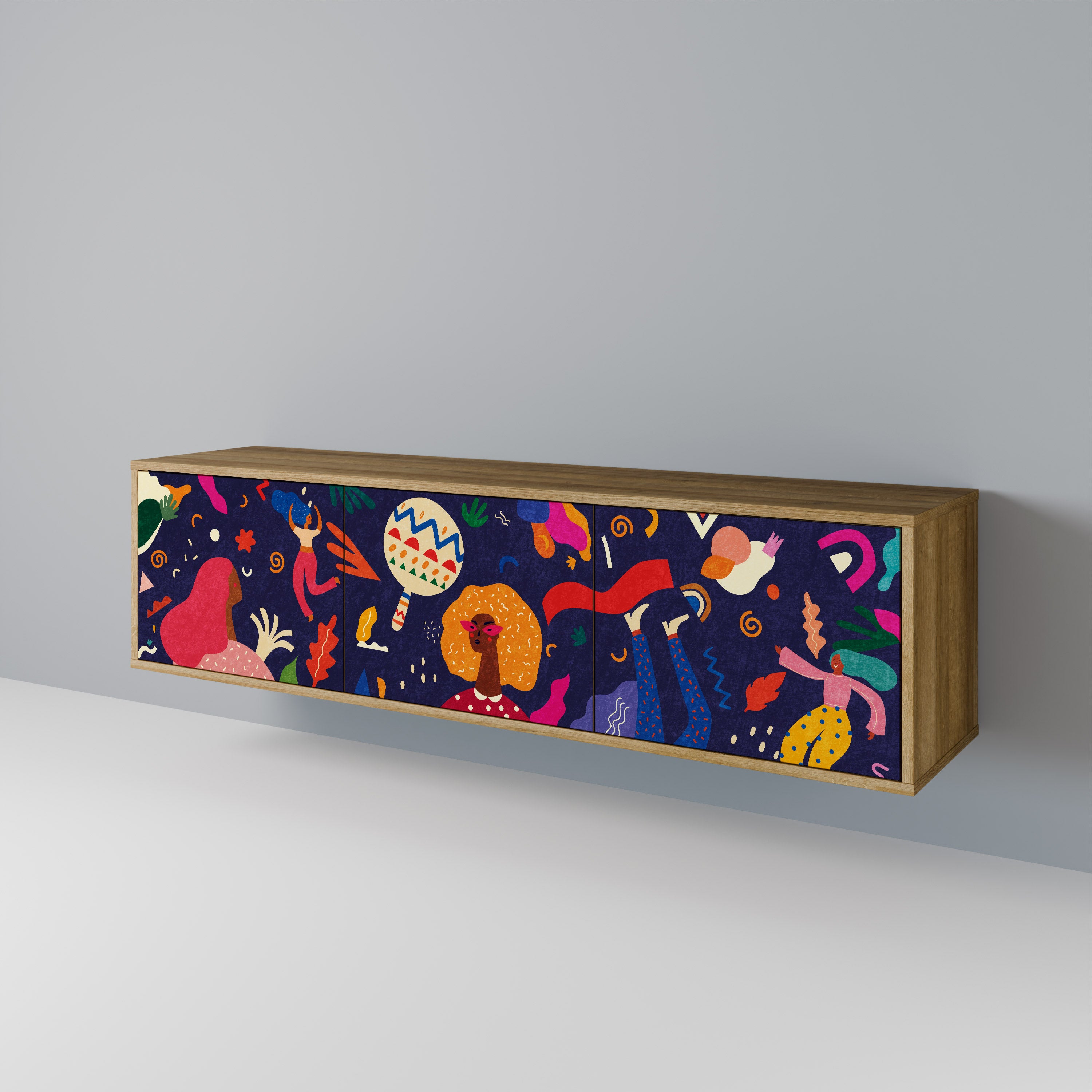 PLACERES FESTIVOS Mueble de TV de 3 puertas con efecto roble