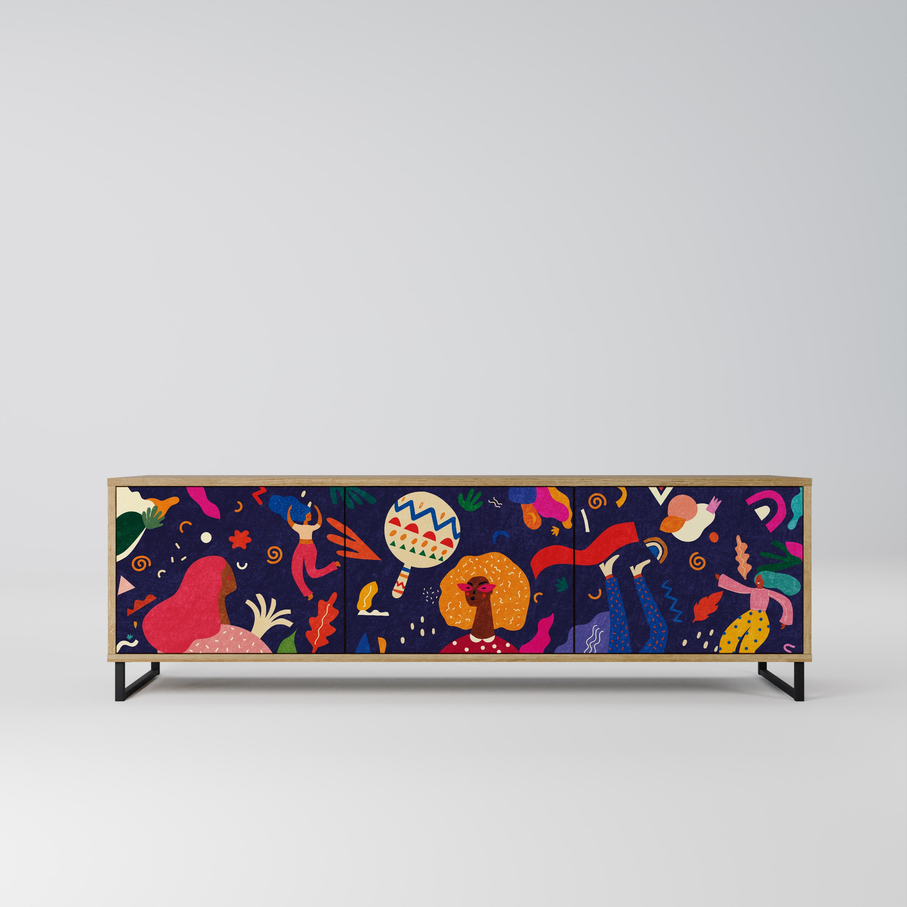 PLACERES FESTIVOS Mueble de TV de 3 puertas con efecto roble