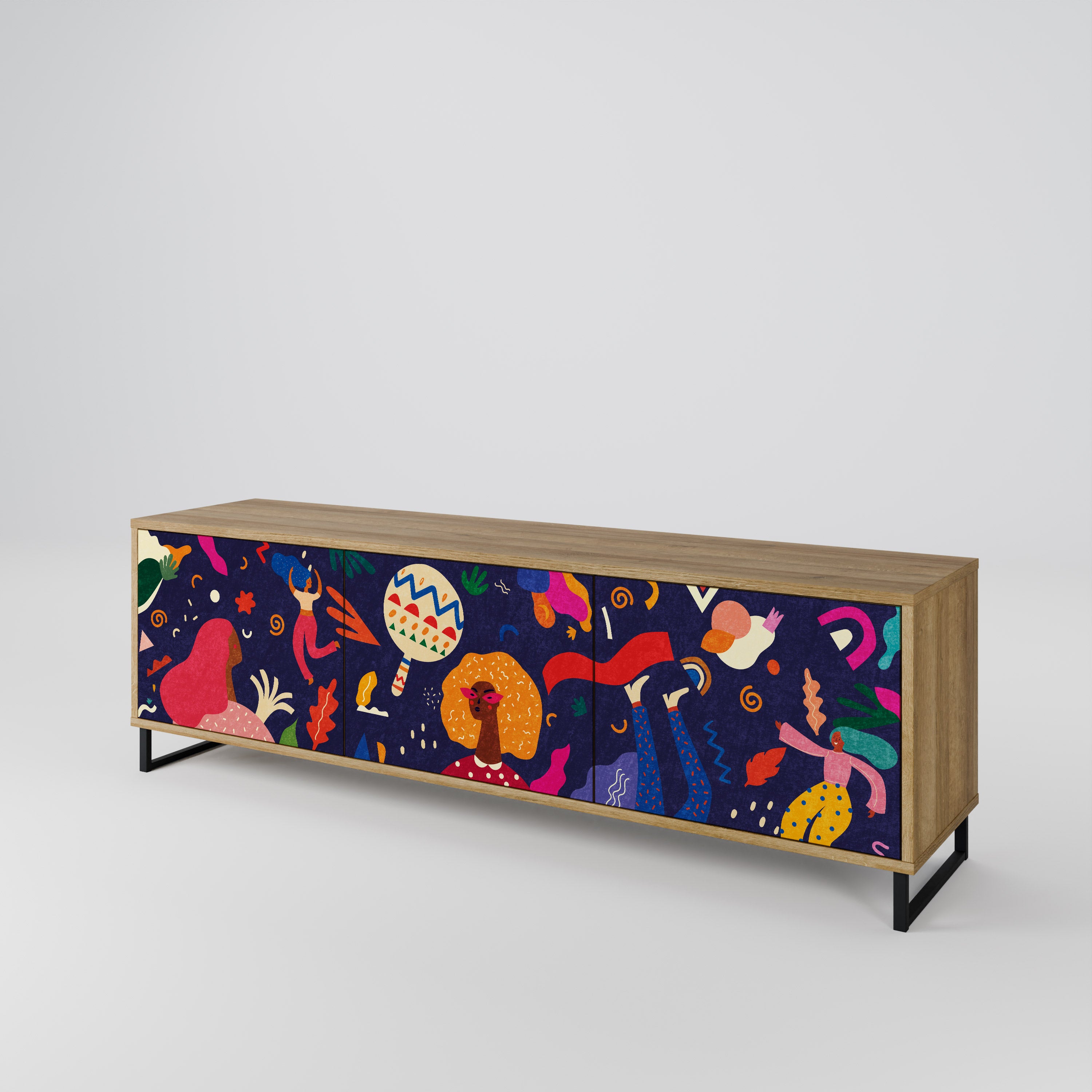 PLACERES FESTIVOS Mueble de TV de 3 puertas con efecto roble