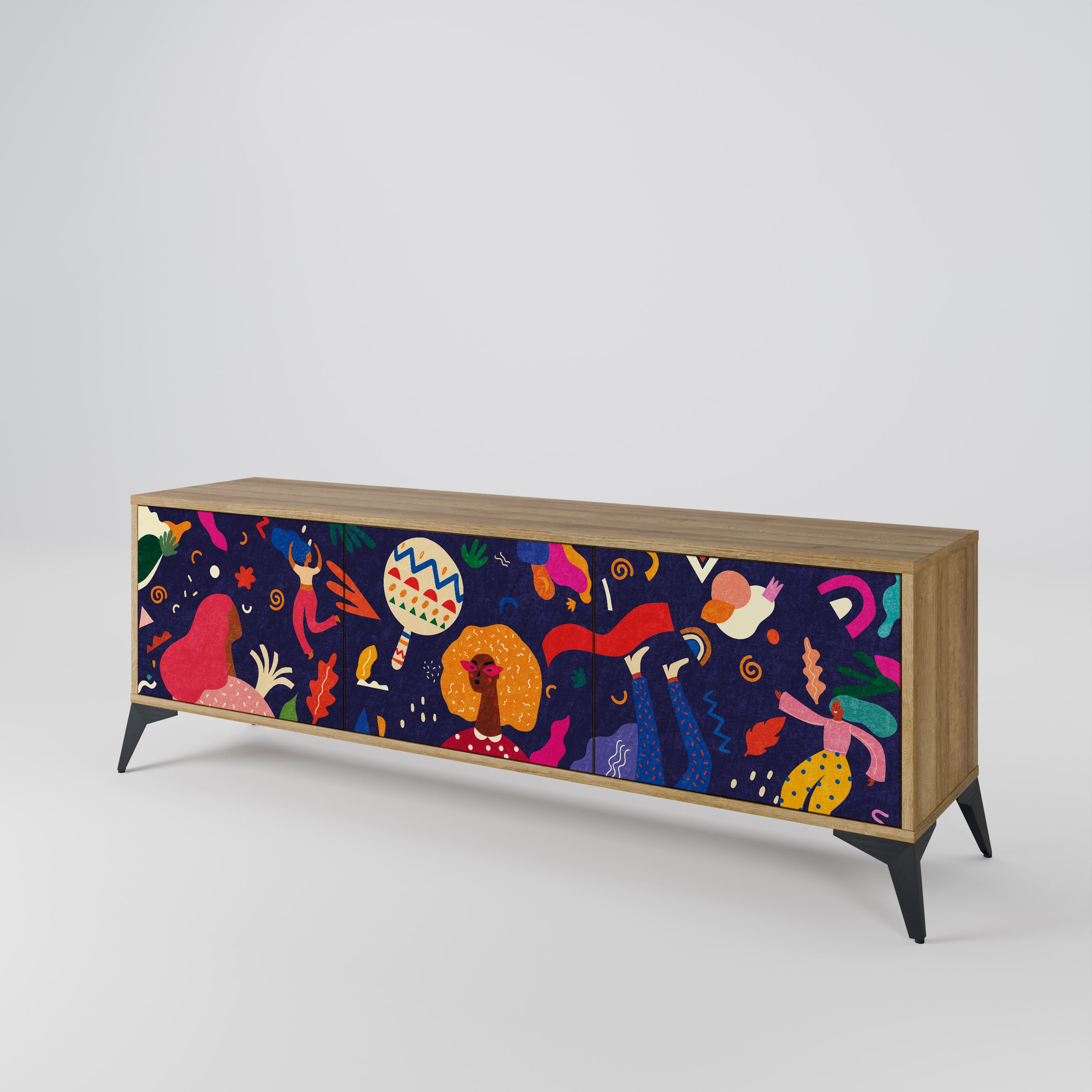 PLACERES FESTIVOS Mueble de TV de 3 puertas con efecto roble