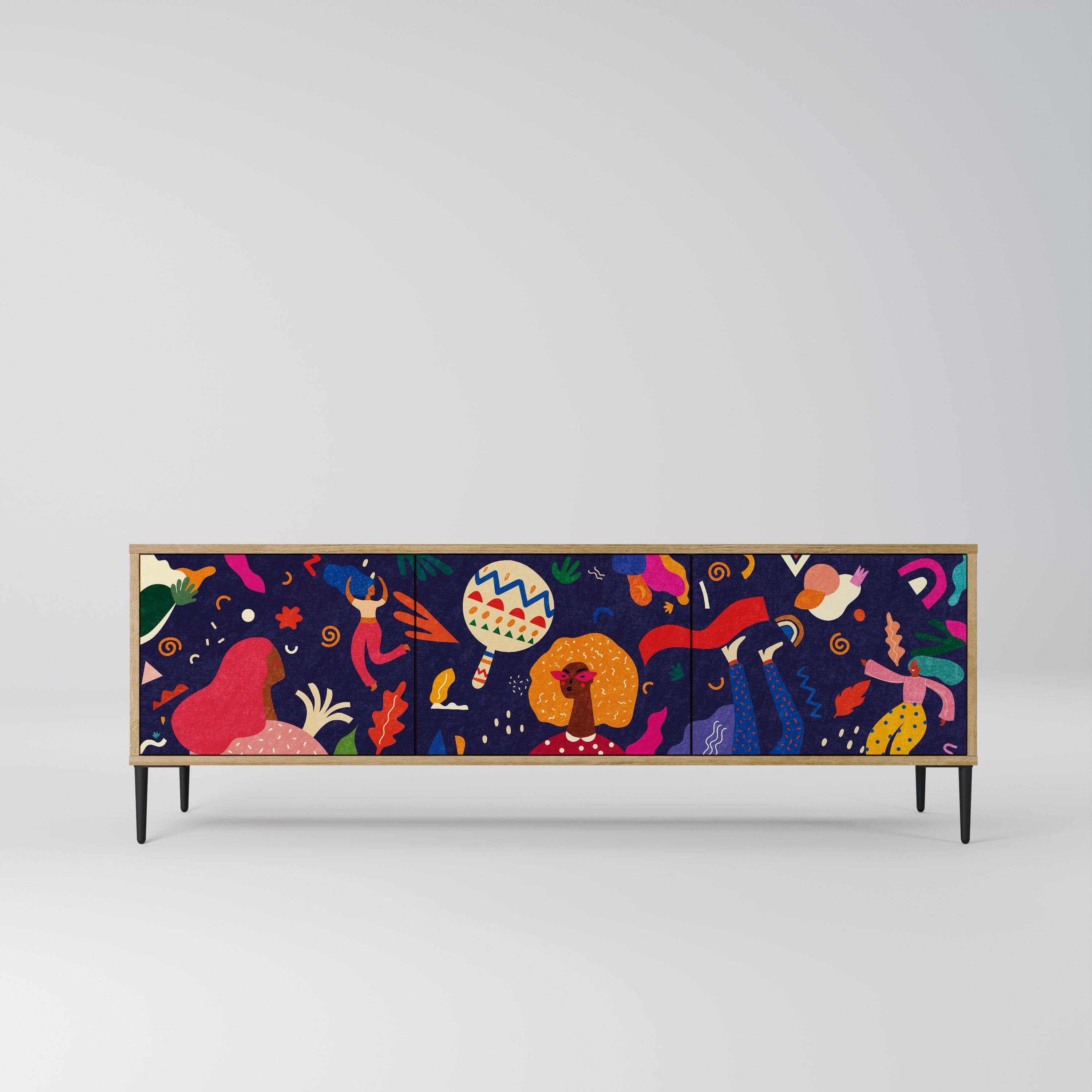PLACERES FESTIVOS Mueble de TV de 3 puertas con efecto roble
