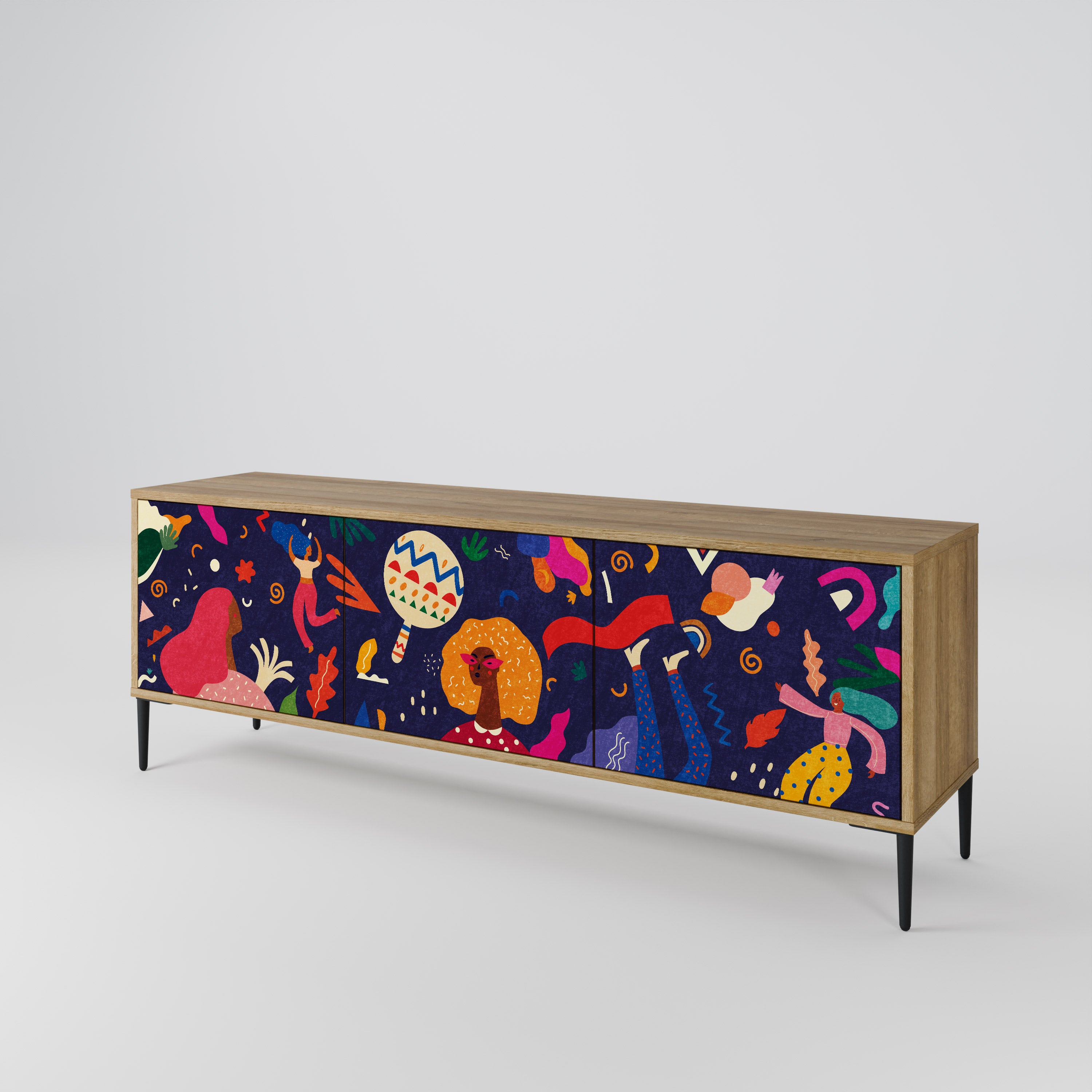 PLACERES FESTIVOS Mueble de TV de 3 puertas con efecto roble