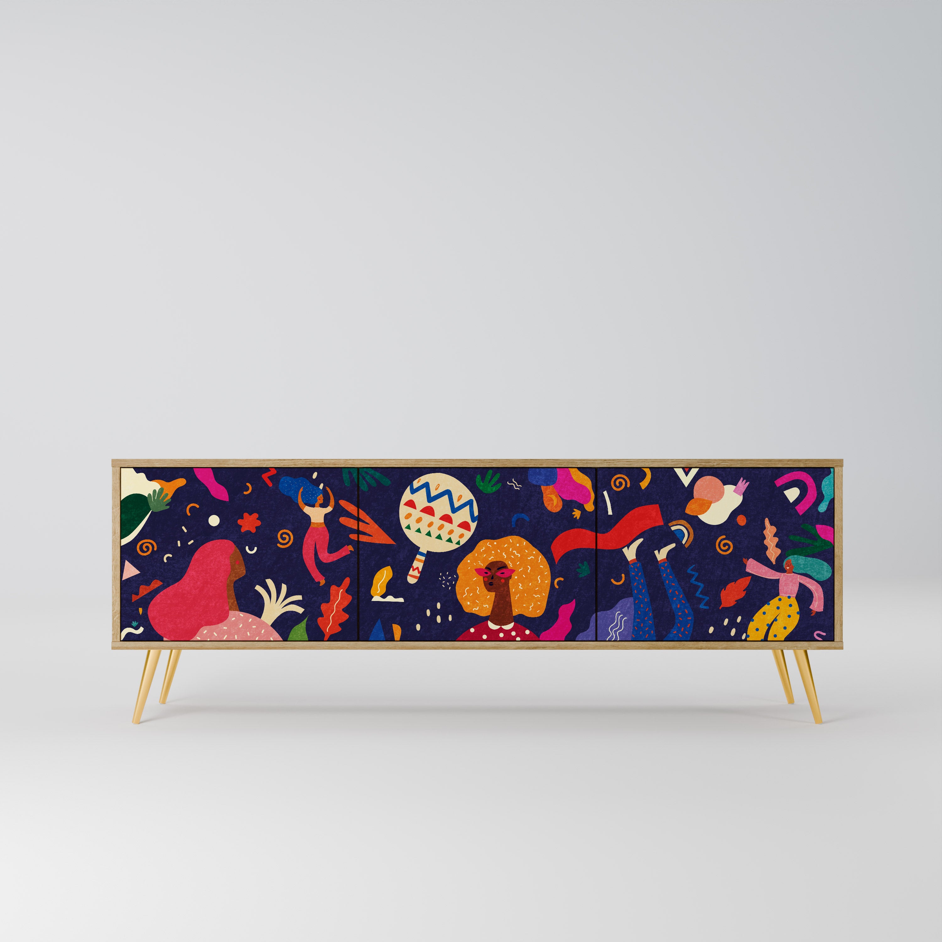 PLACERES FESTIVOS Mueble de TV de 3 puertas con efecto roble