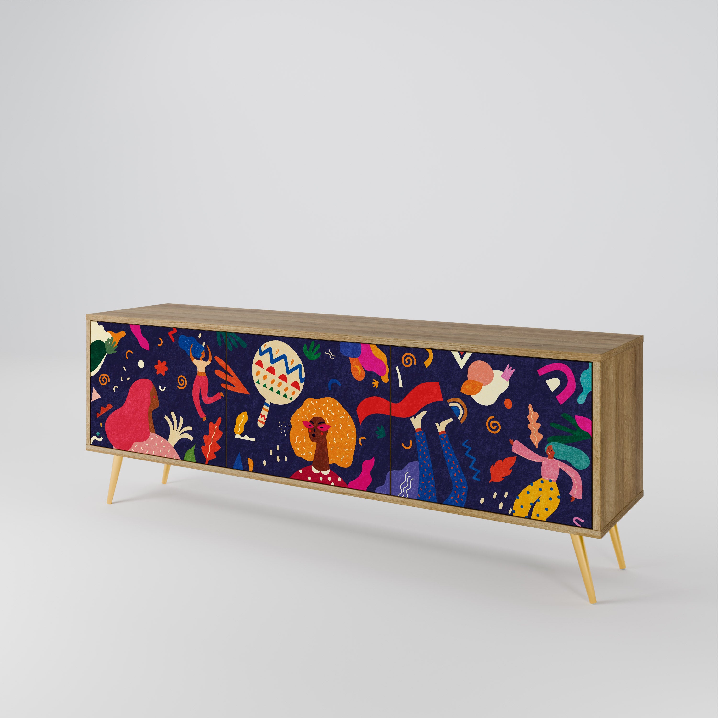 PLACERES FESTIVOS Mueble de TV de 3 puertas con efecto roble