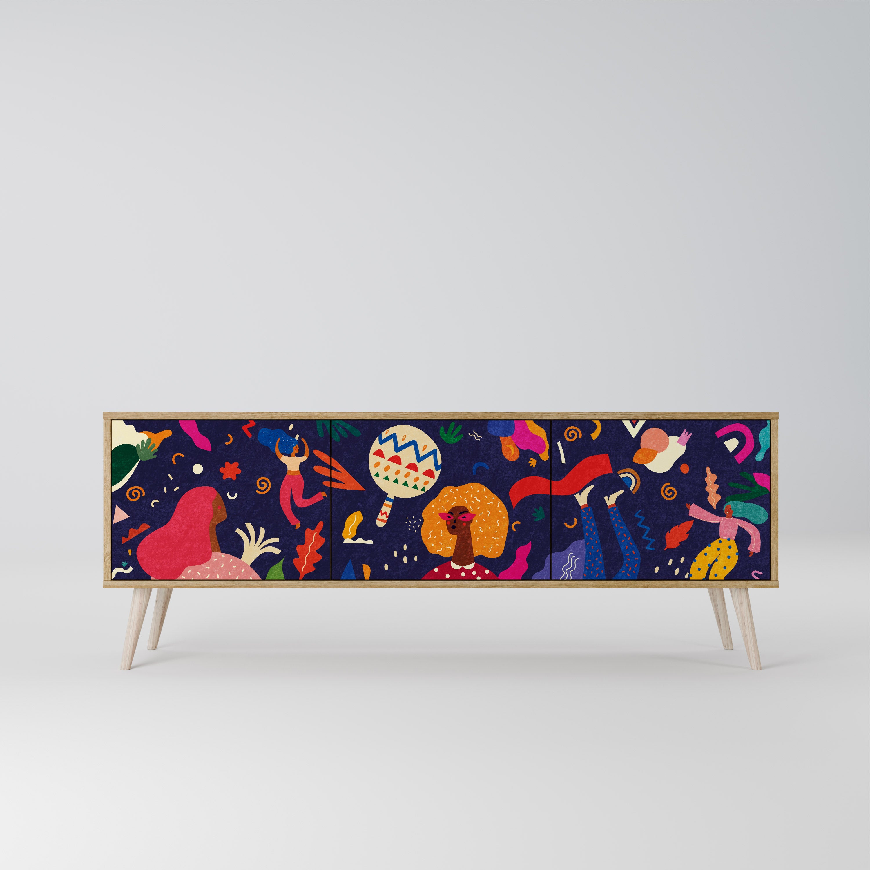 PLACERES FESTIVOS Mueble de TV de 3 puertas con efecto roble