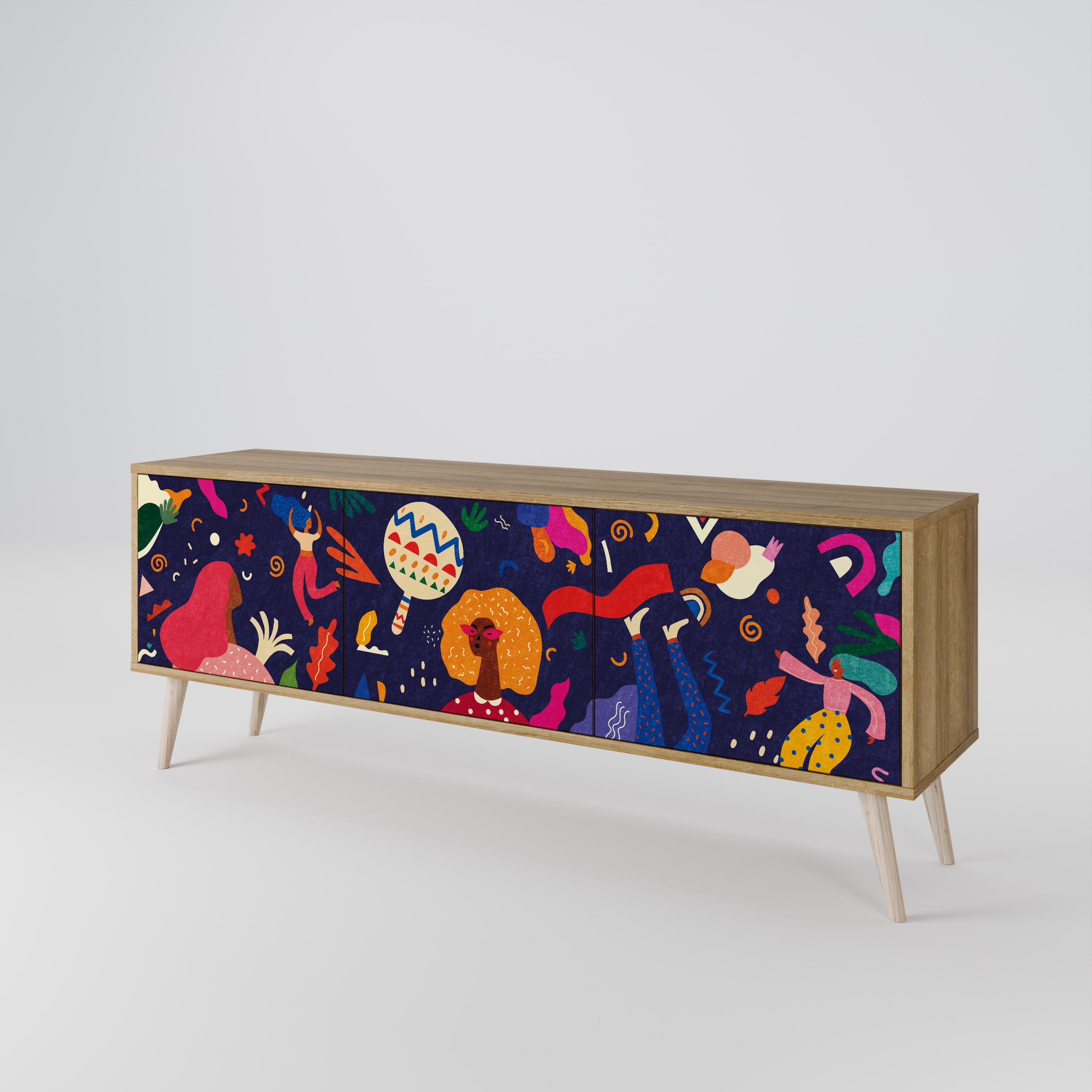 PLACERES FESTIVOS Mueble de TV de 3 puertas con efecto roble