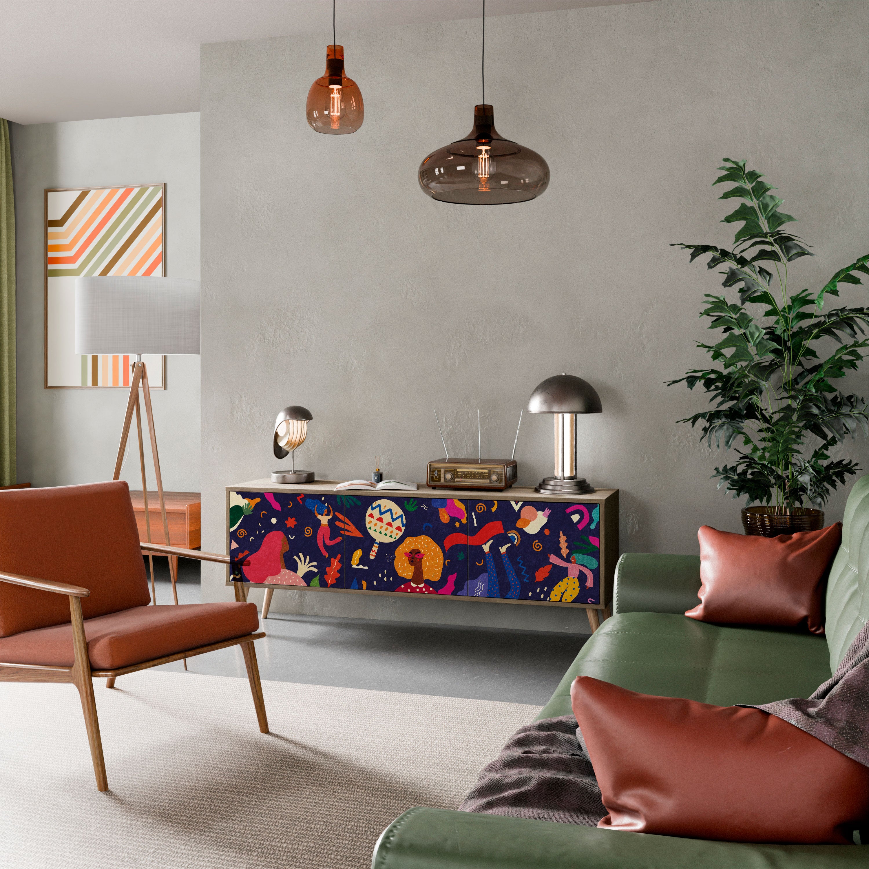 PLACERES FESTIVOS Mueble de TV de 3 puertas con efecto roble