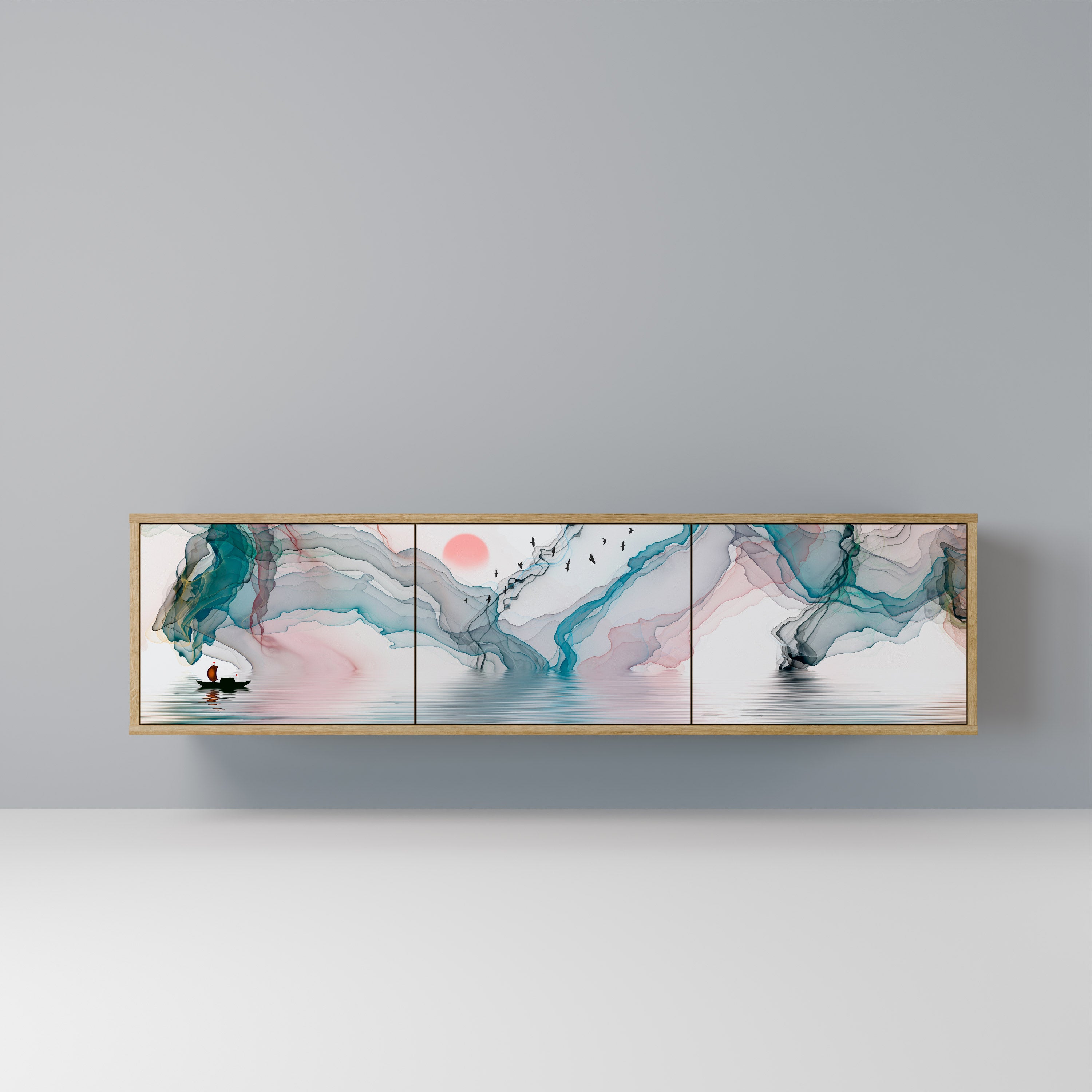 Mueble de TV de 3 puertas VELVET CROSSING con efecto roble