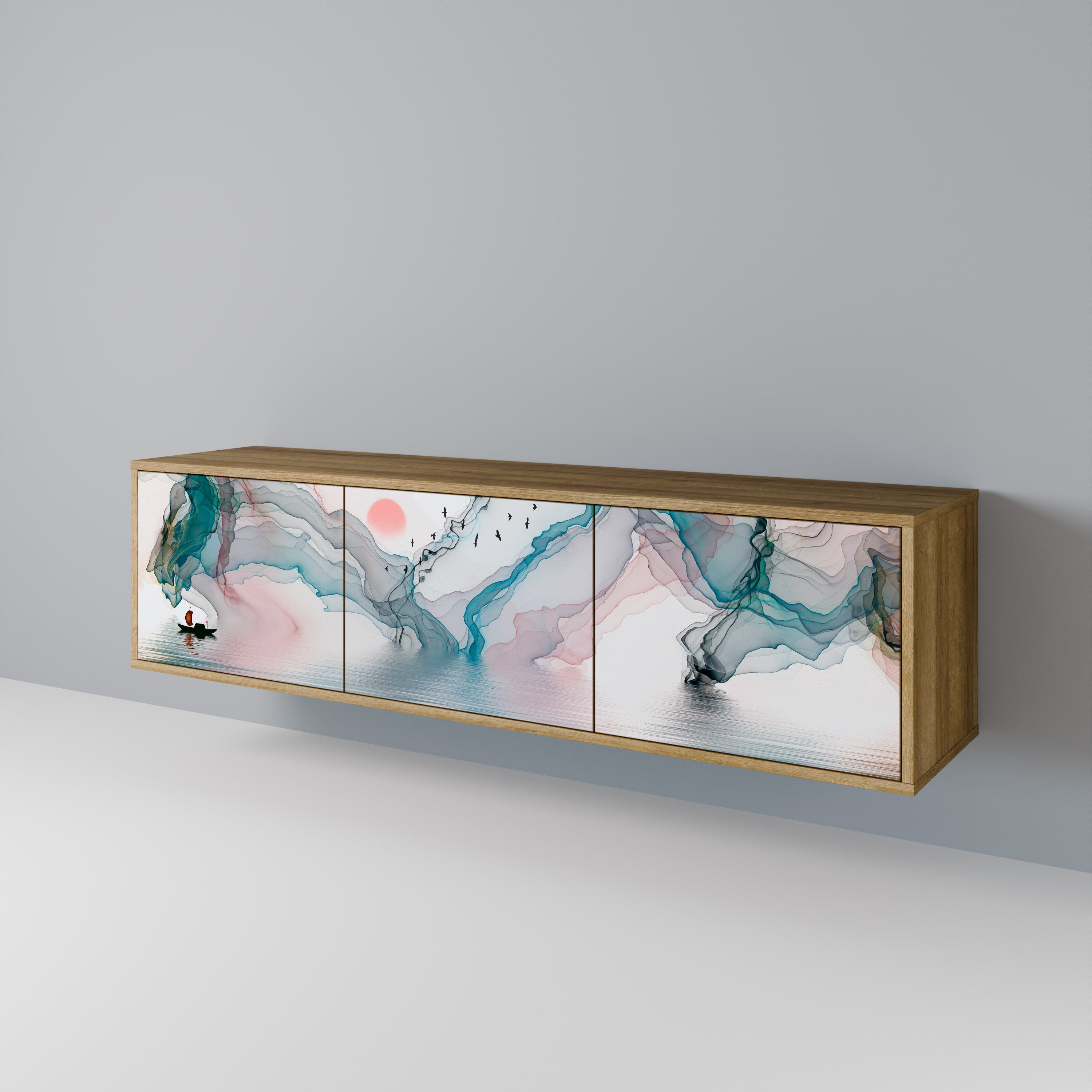 Mueble de TV de 3 puertas VELVET CROSSING con efecto roble