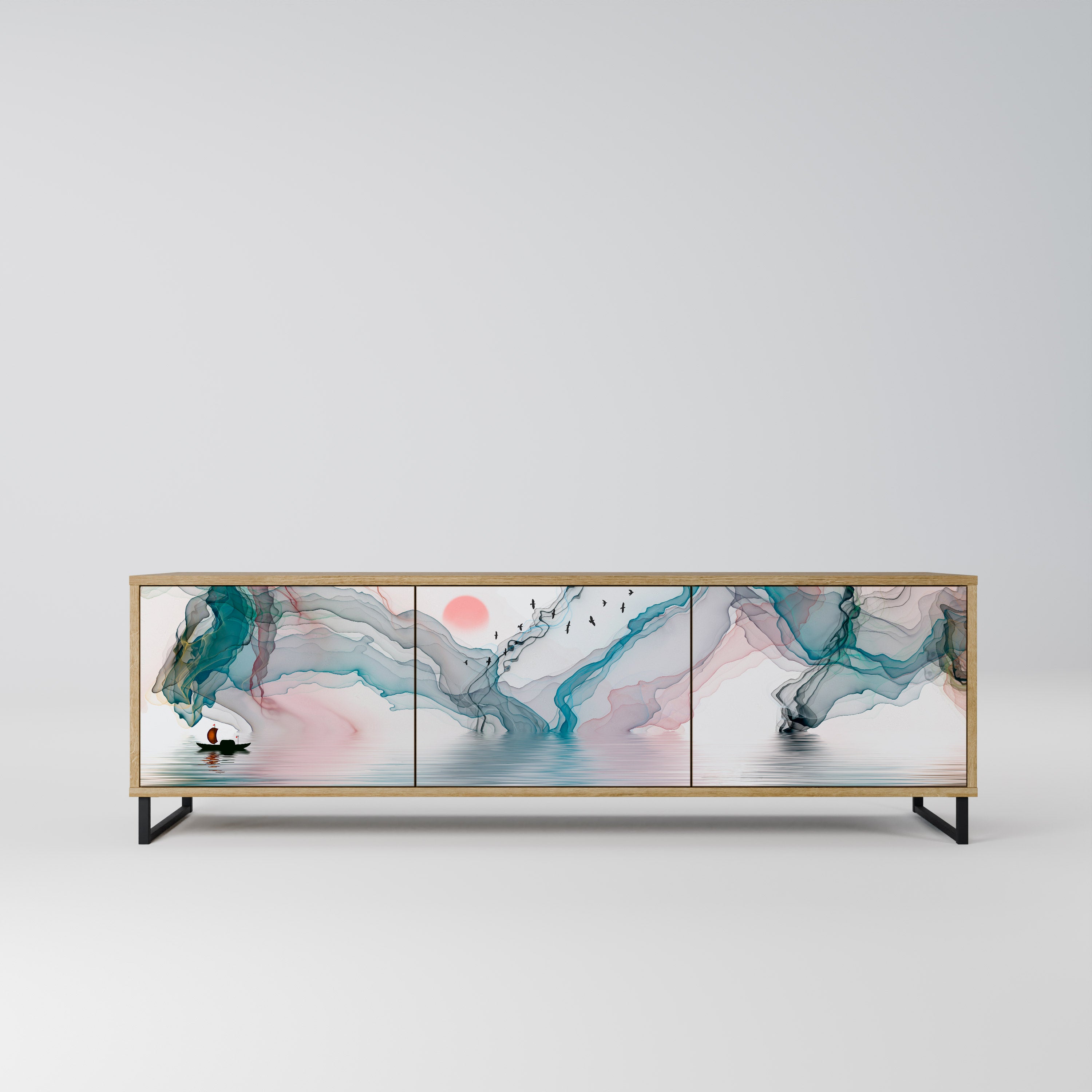 Mueble de TV de 3 puertas VELVET CROSSING con efecto roble