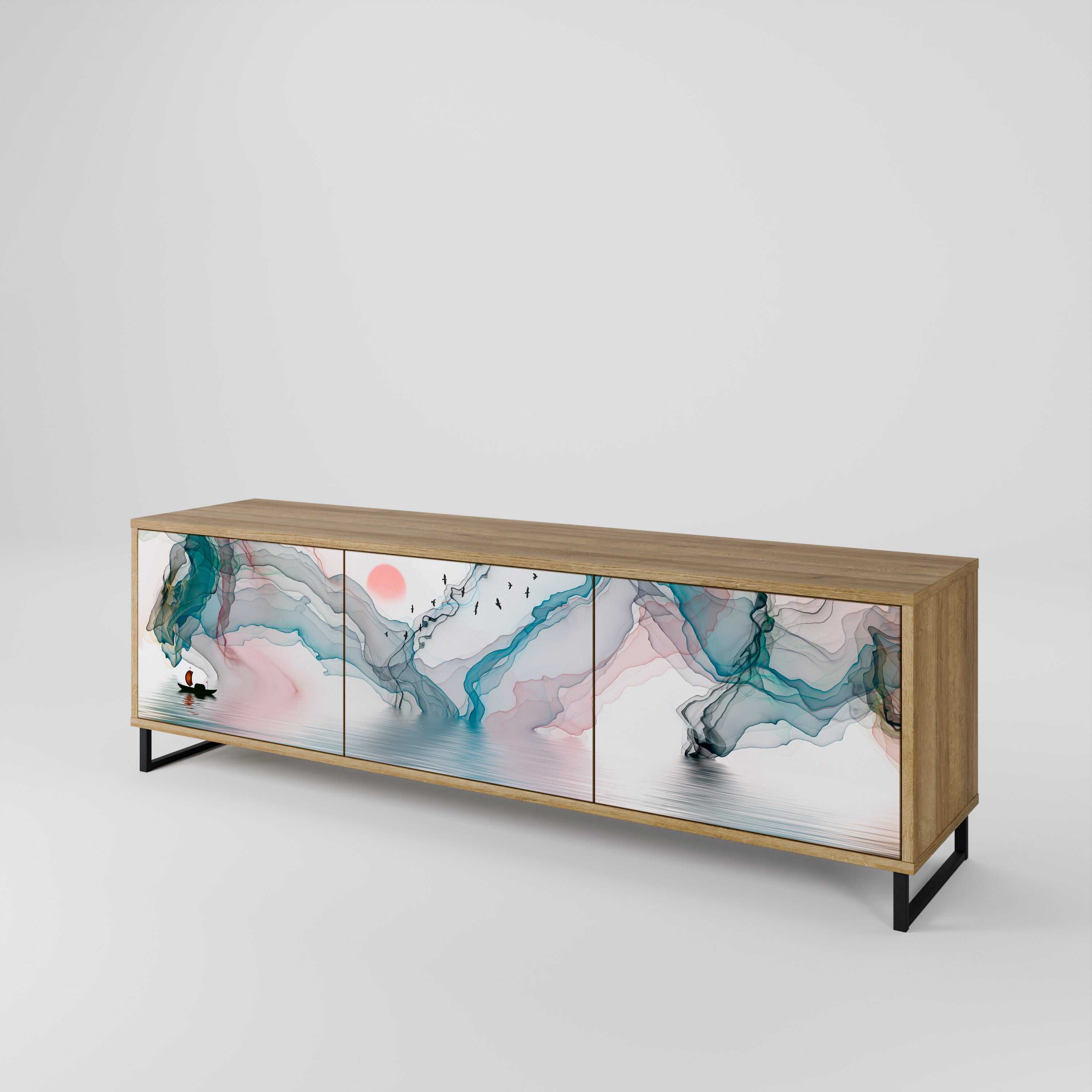 Mueble de TV de 3 puertas VELVET CROSSING con efecto roble