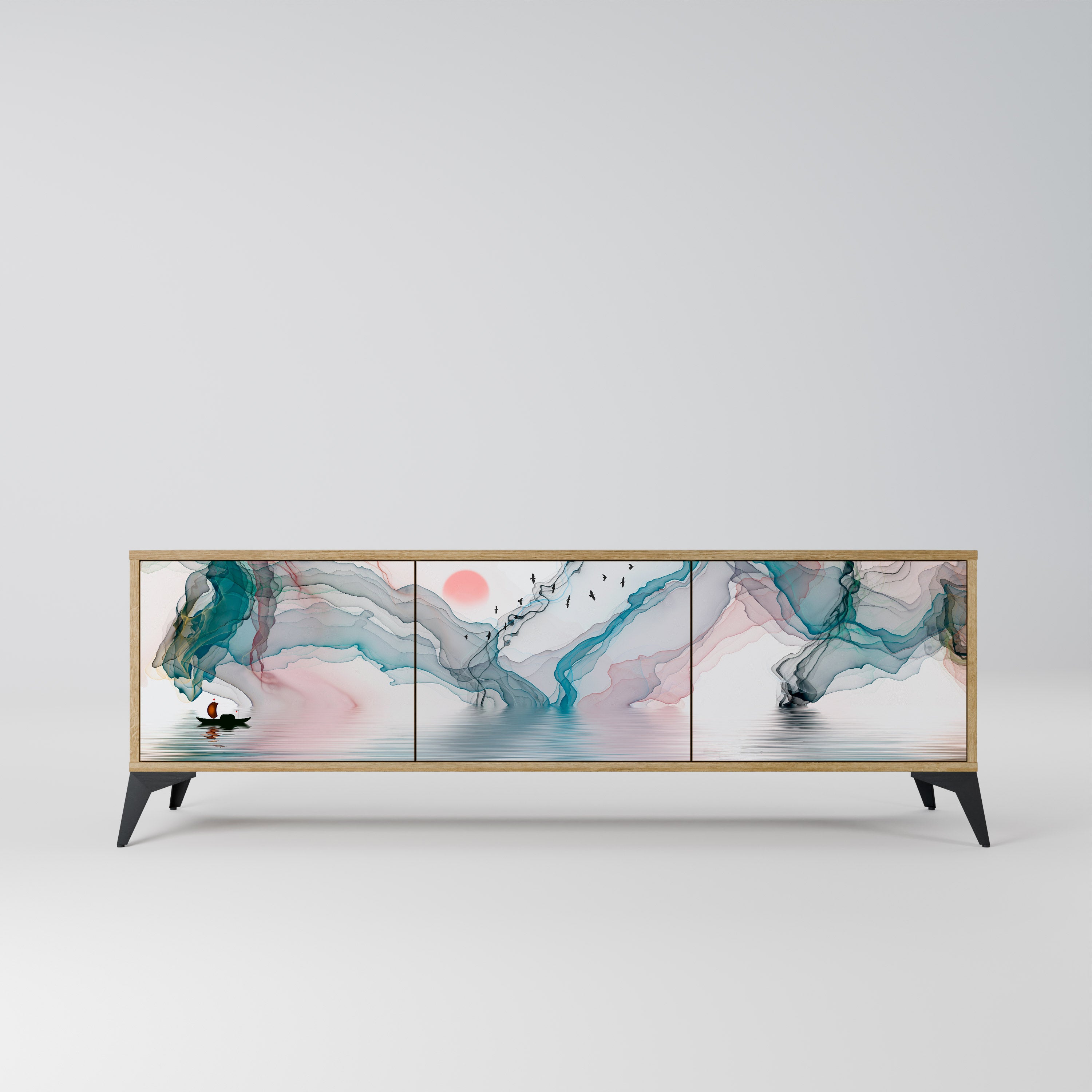 Mueble de TV de 3 puertas VELVET CROSSING con efecto roble