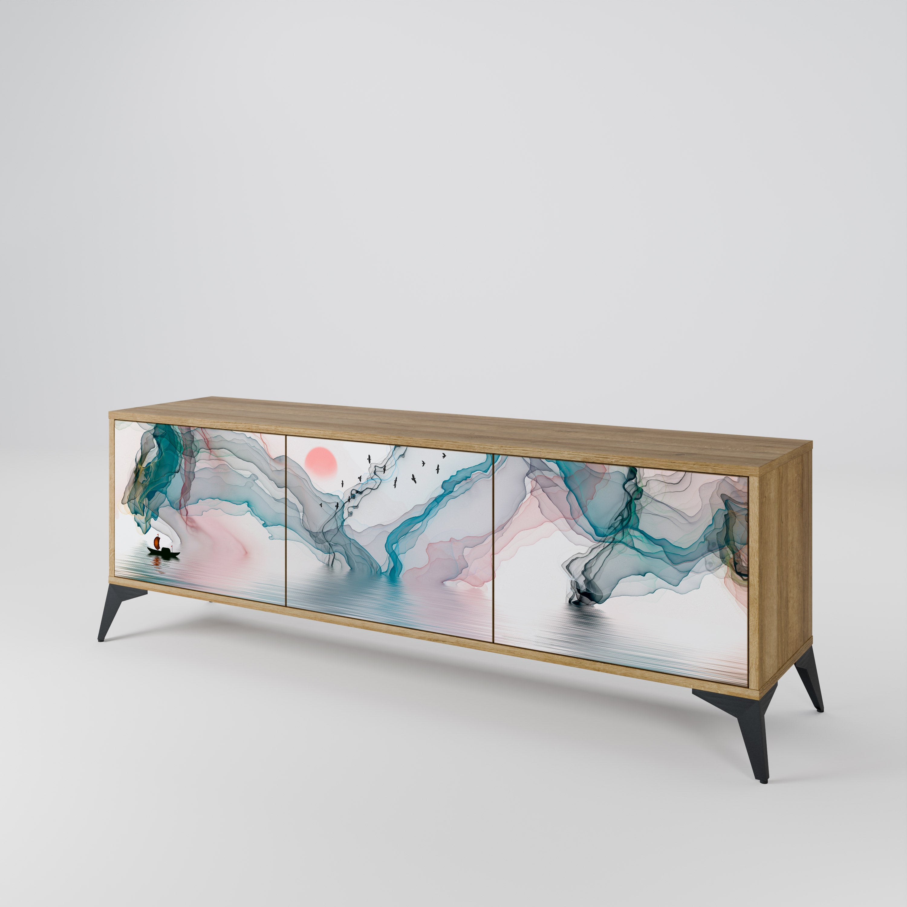 Mueble de TV de 3 puertas VELVET CROSSING con efecto roble