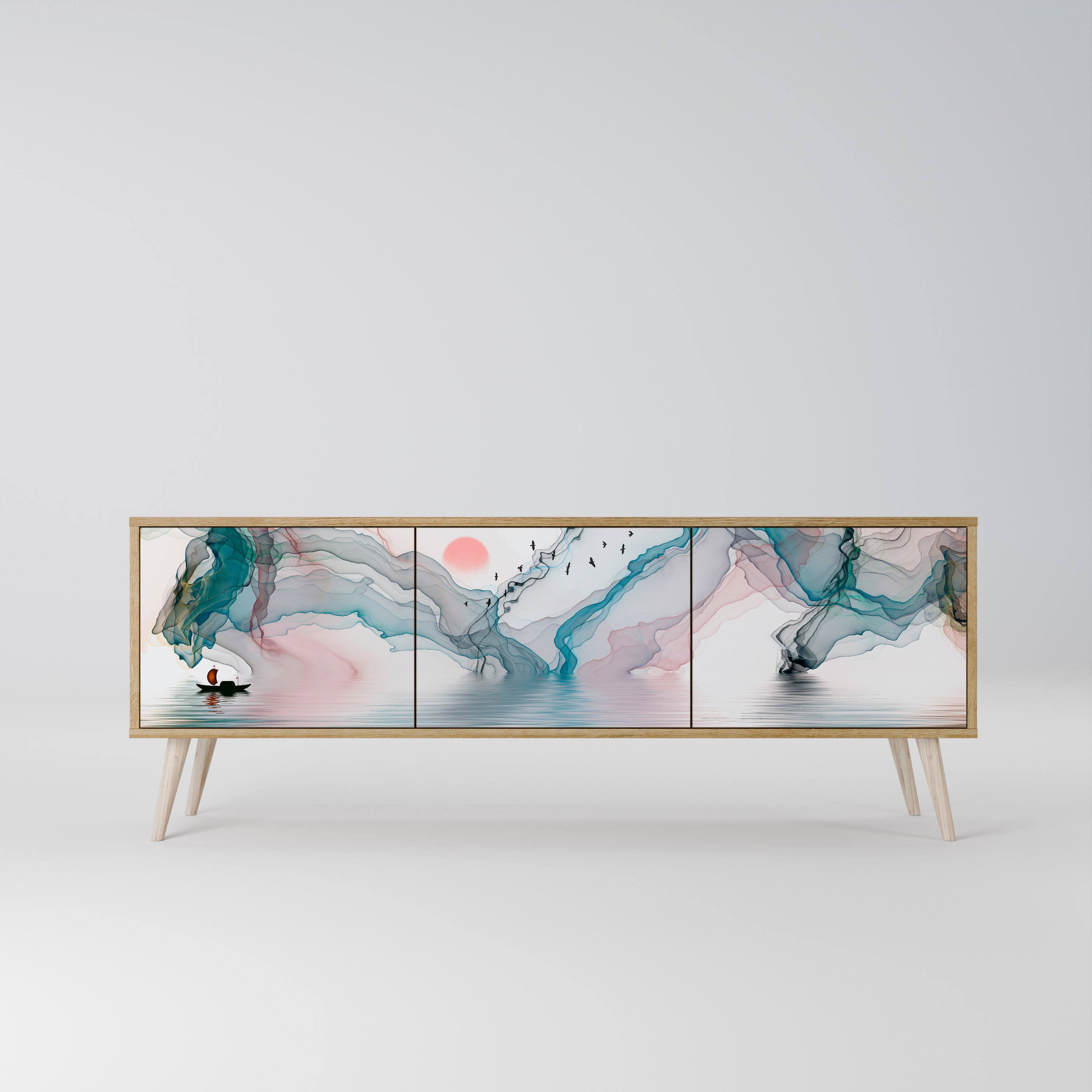 Mueble de TV de 3 puertas VELVET CROSSING con efecto roble