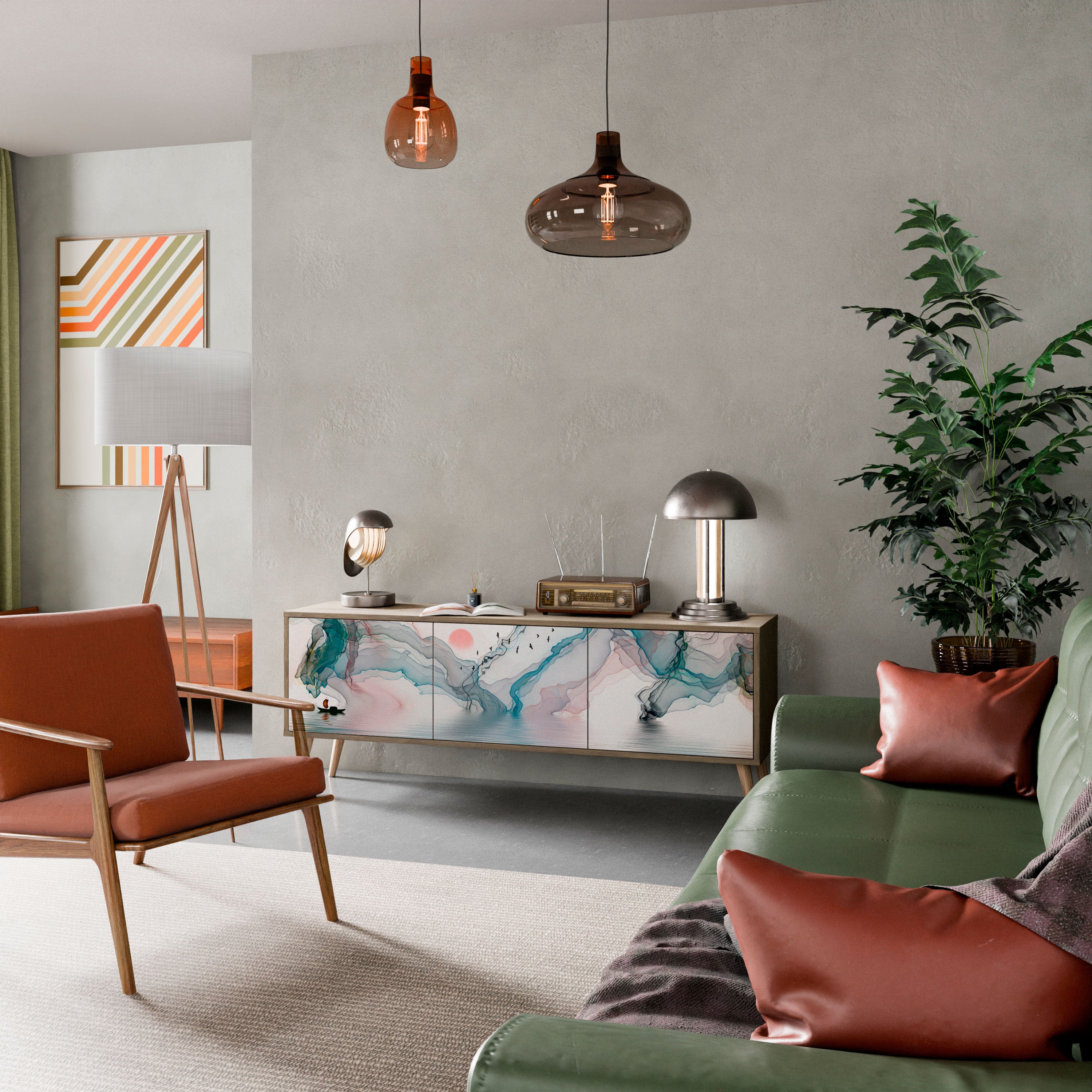 Mueble de TV de 3 puertas VELVET CROSSING con efecto roble