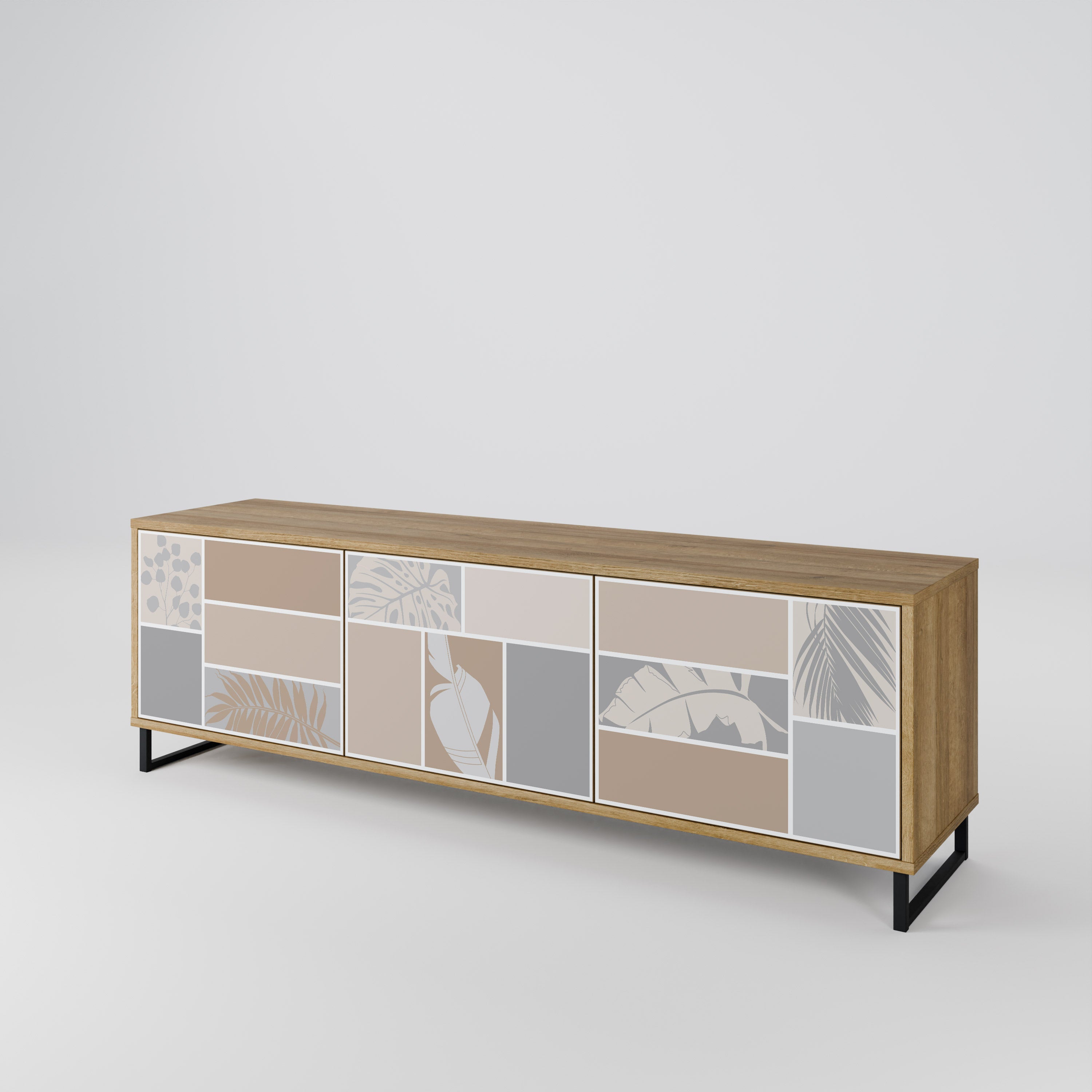 Mueble de TV de 3 puertas TROPICAL SHAPES con efecto roble