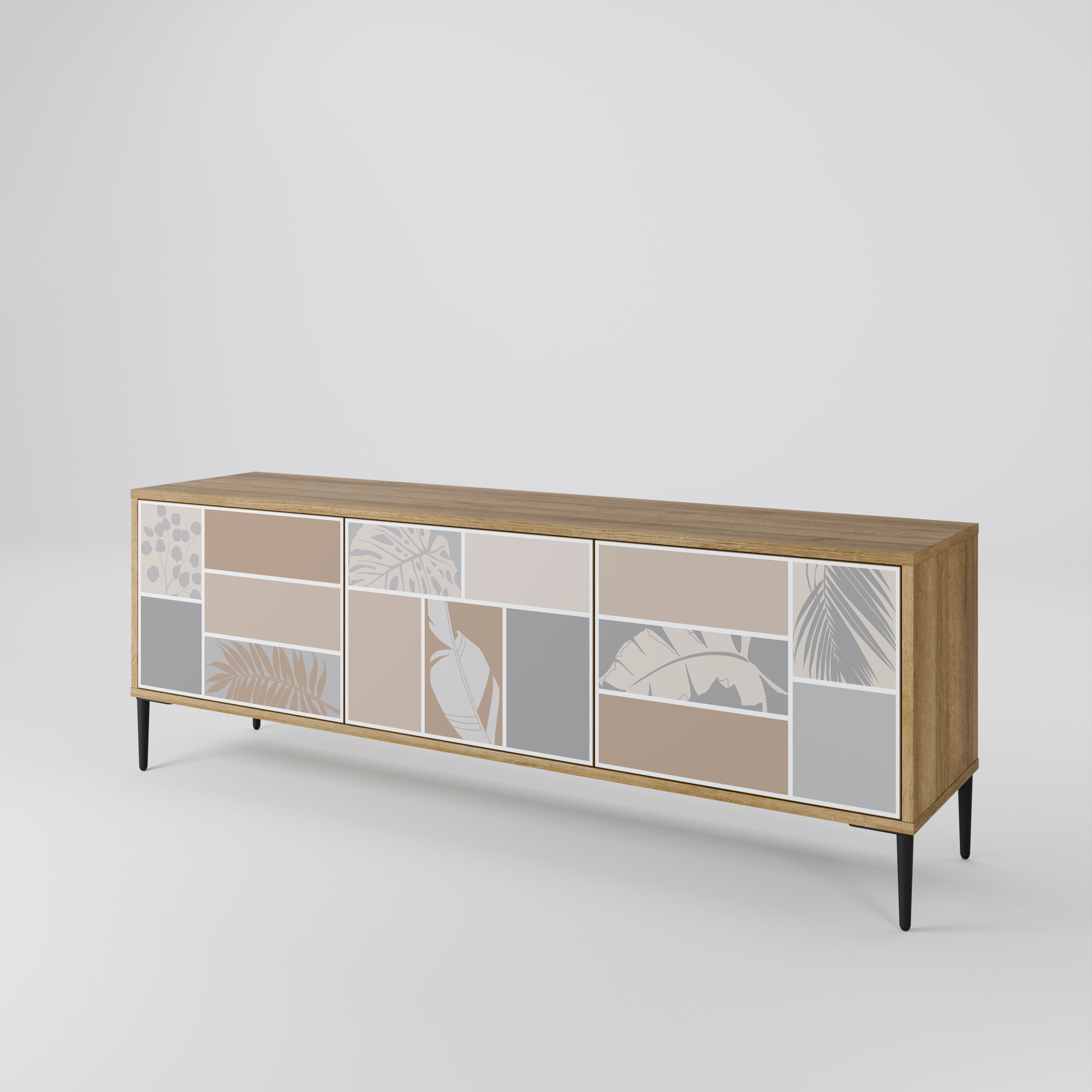 Mueble de TV de 3 puertas TROPICAL SHAPES con efecto roble