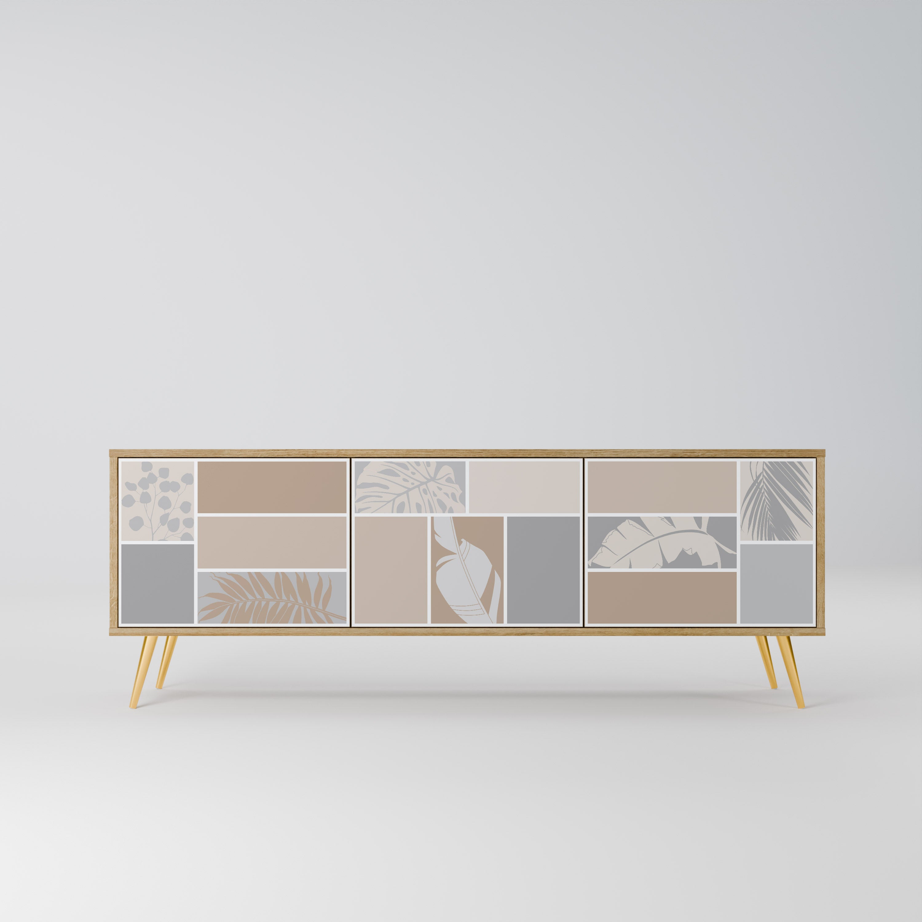 Mueble de TV de 3 puertas TROPICAL SHAPES con efecto roble
