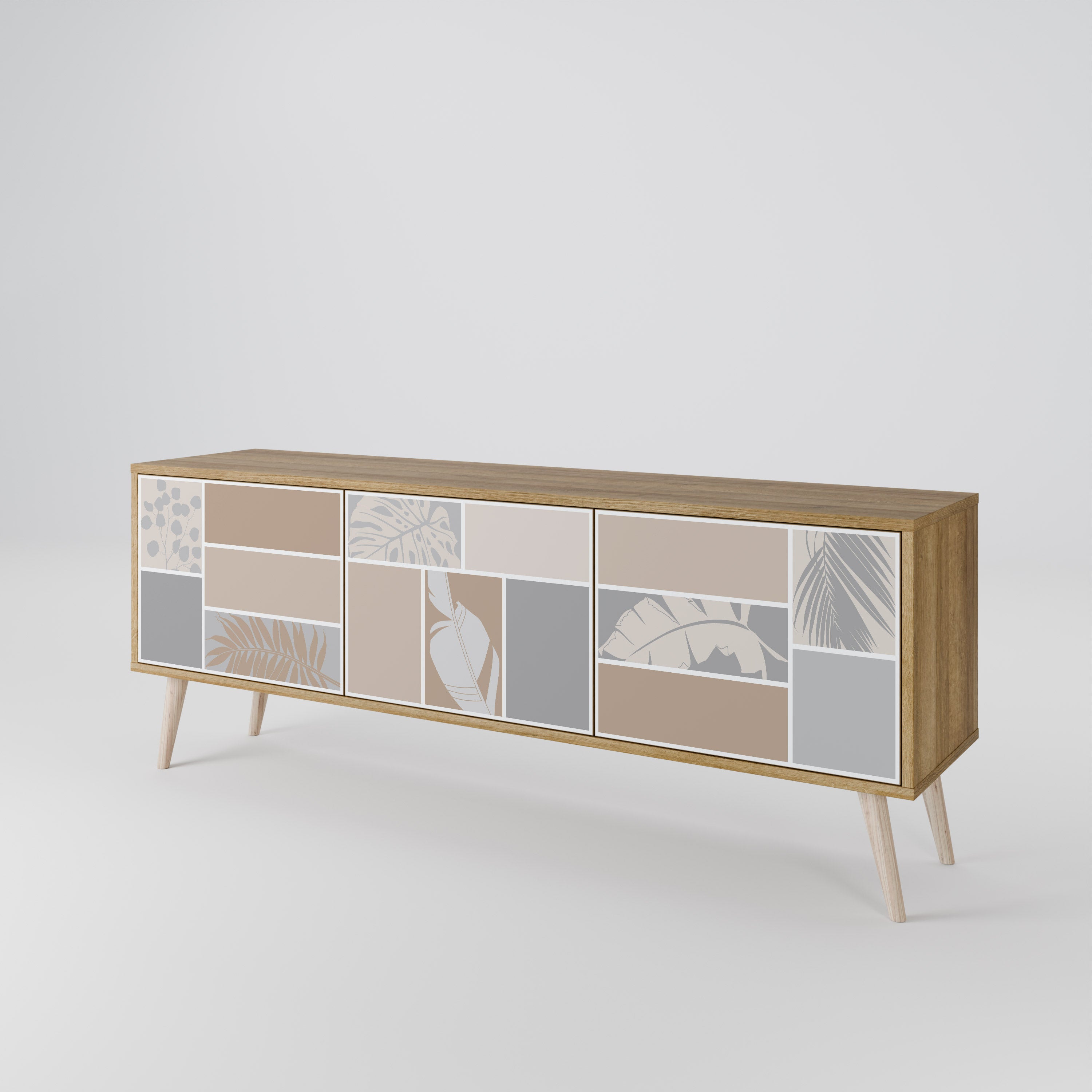 Mueble de TV de 3 puertas TROPICAL SHAPES con efecto roble