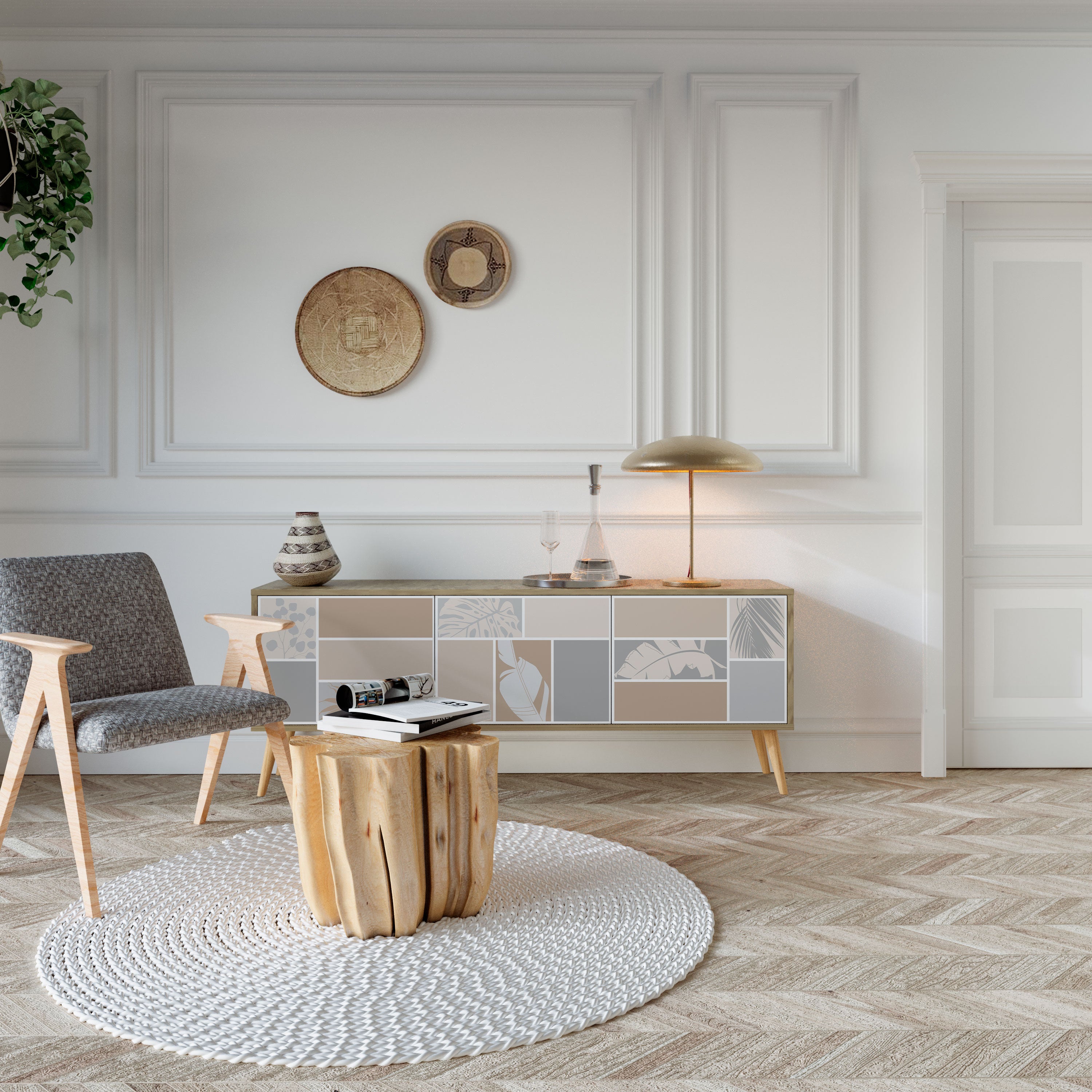 Mueble de TV de 3 puertas TROPICAL SHAPES con efecto roble