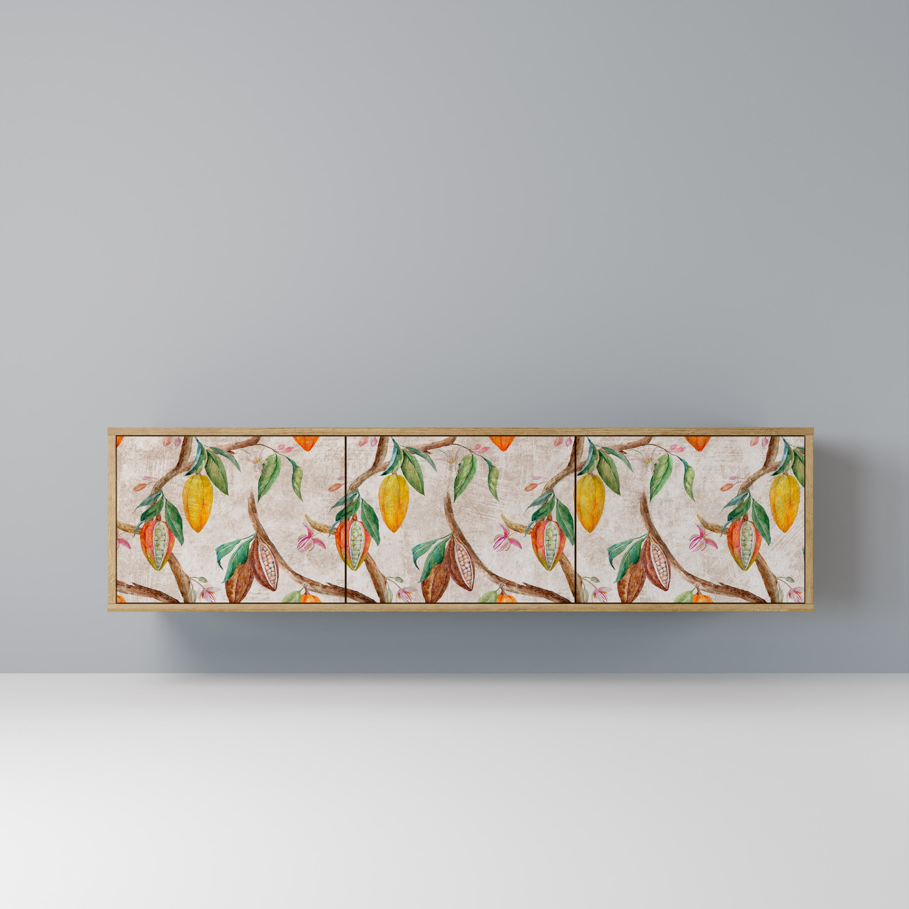 Mueble de TV de 3 puertas COCOA FRUITS con efecto roble
