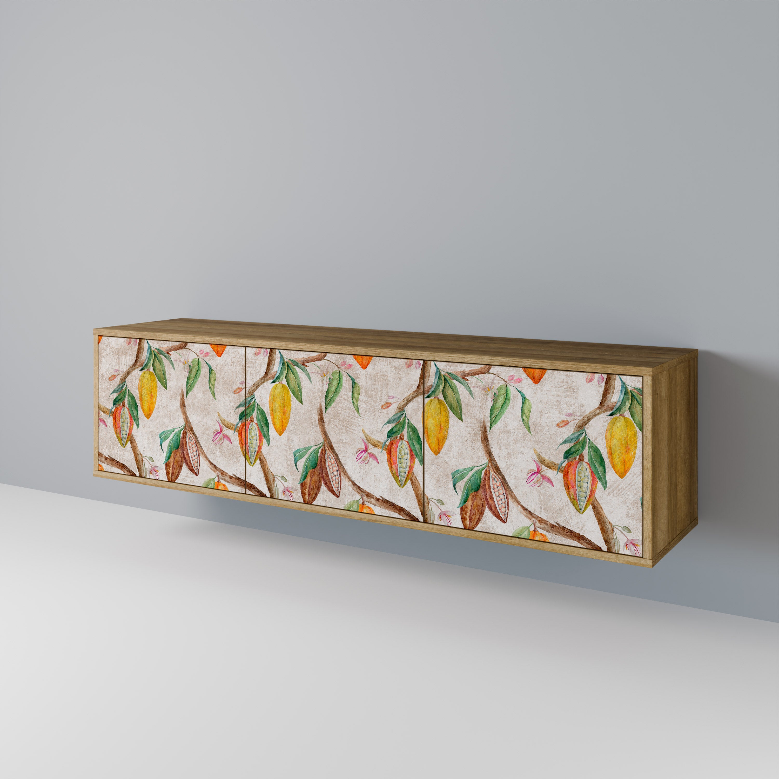 Mueble de TV de 3 puertas COCOA FRUITS con efecto roble