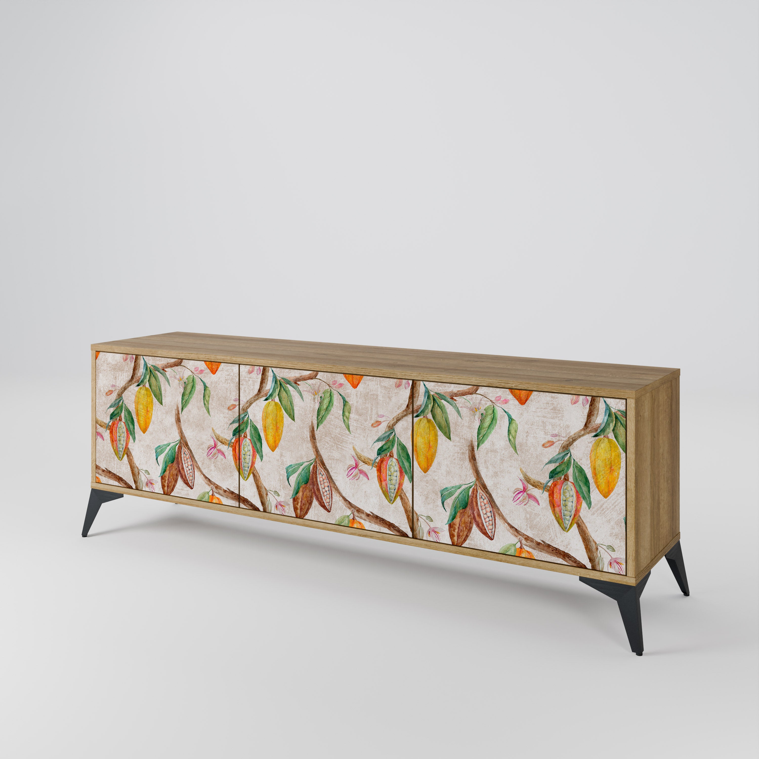 Mueble de TV de 3 puertas COCOA FRUITS con efecto roble