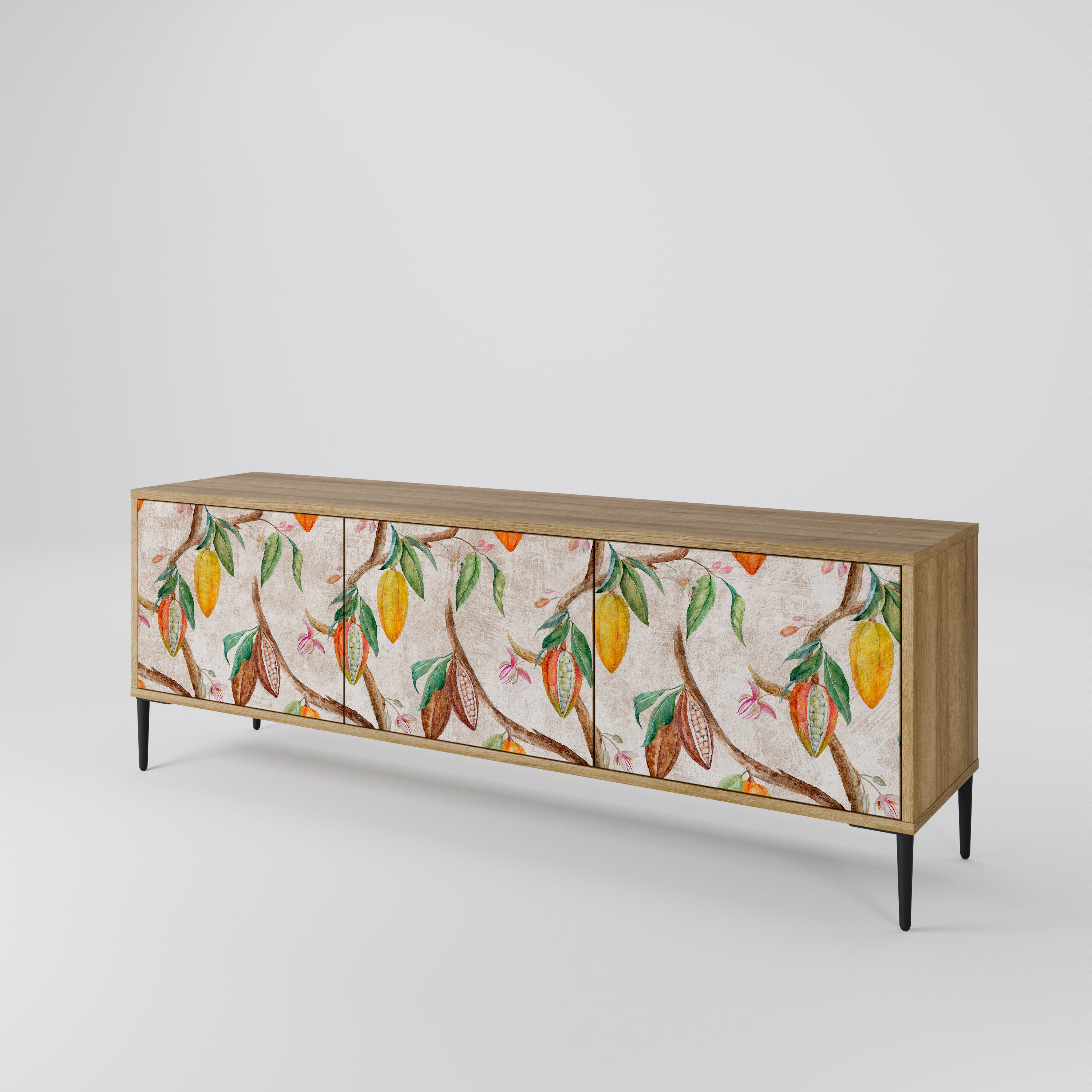 Mueble de TV de 3 puertas COCOA FRUITS con efecto roble