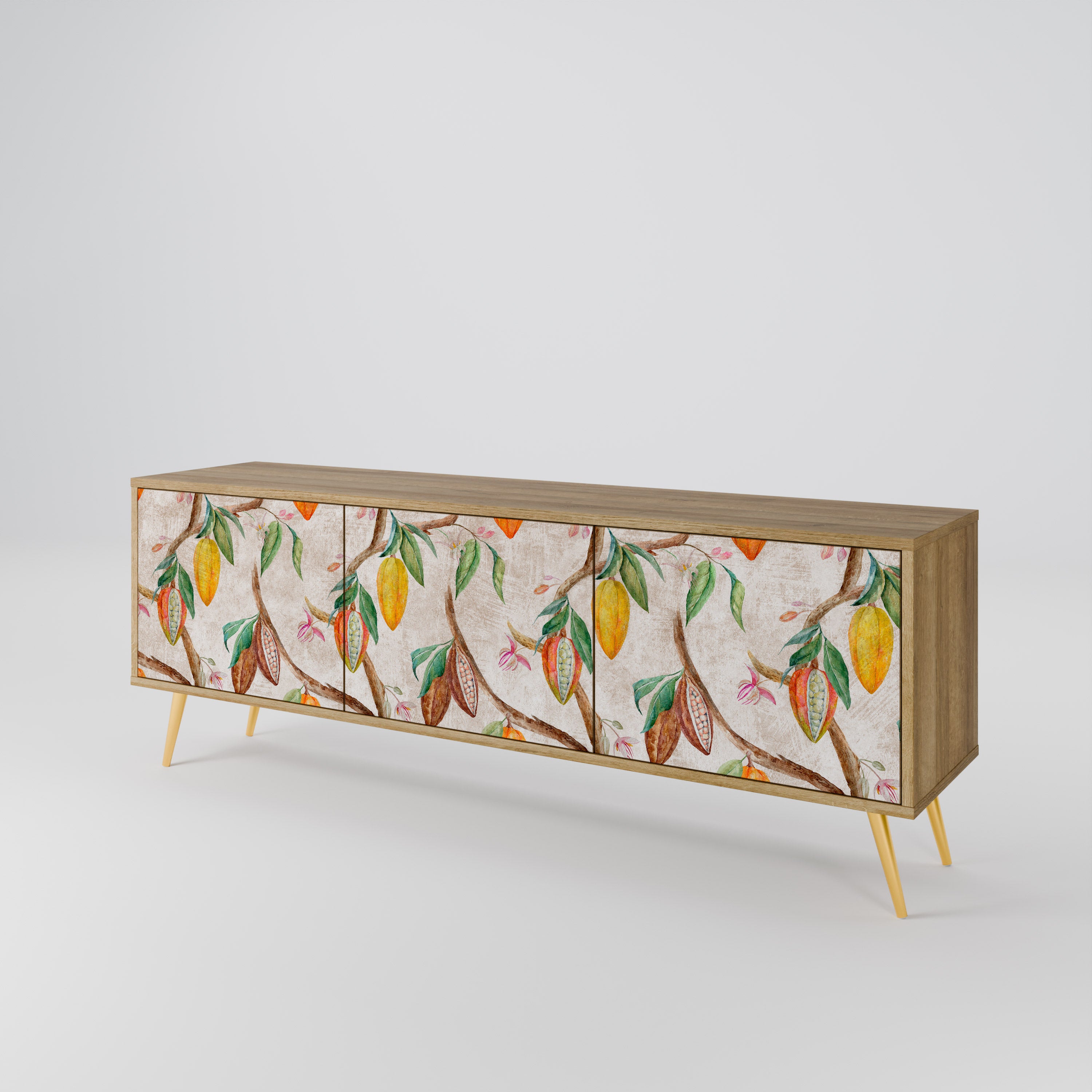 Mueble de TV de 3 puertas COCOA FRUITS con efecto roble
