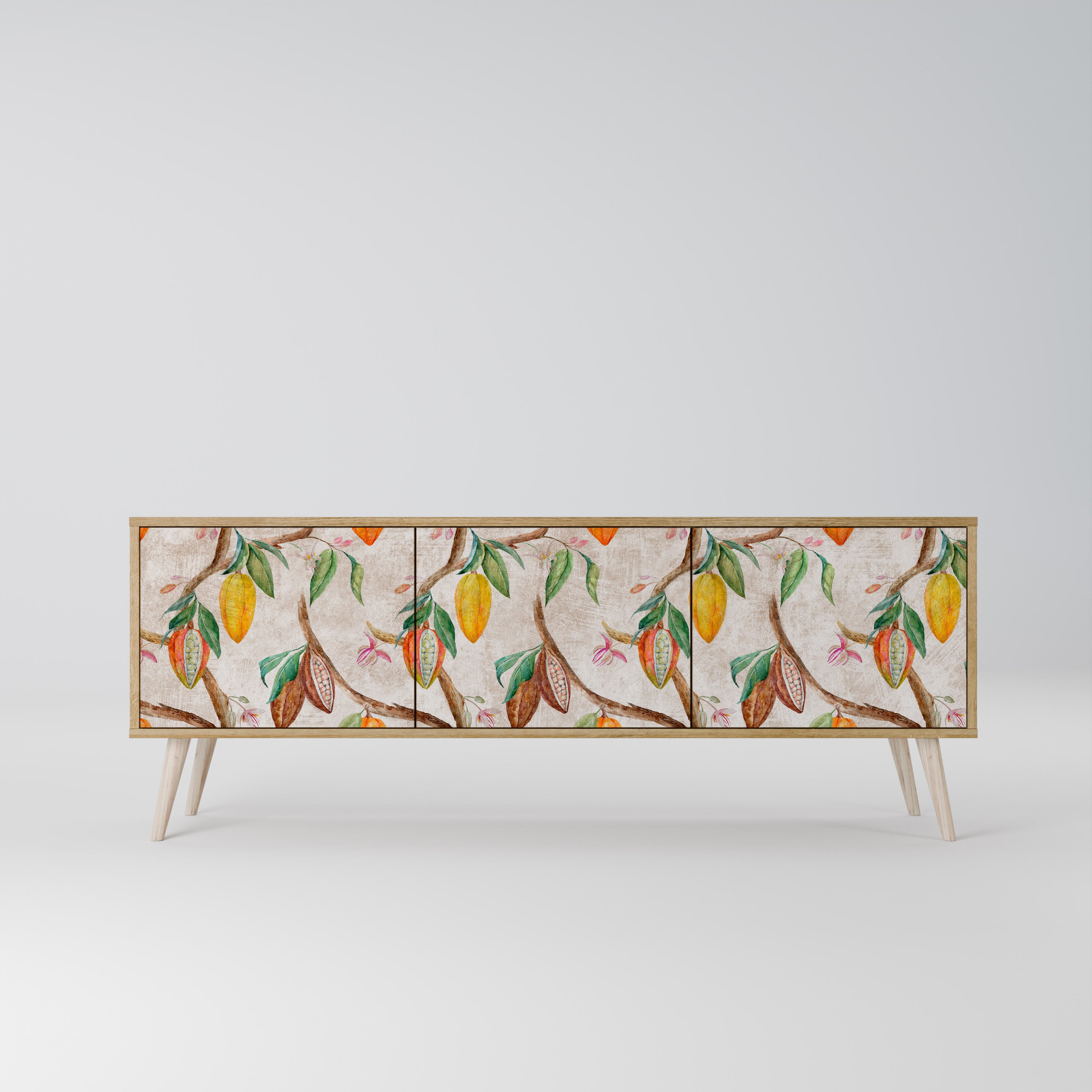Mueble de TV de 3 puertas COCOA FRUITS con efecto roble