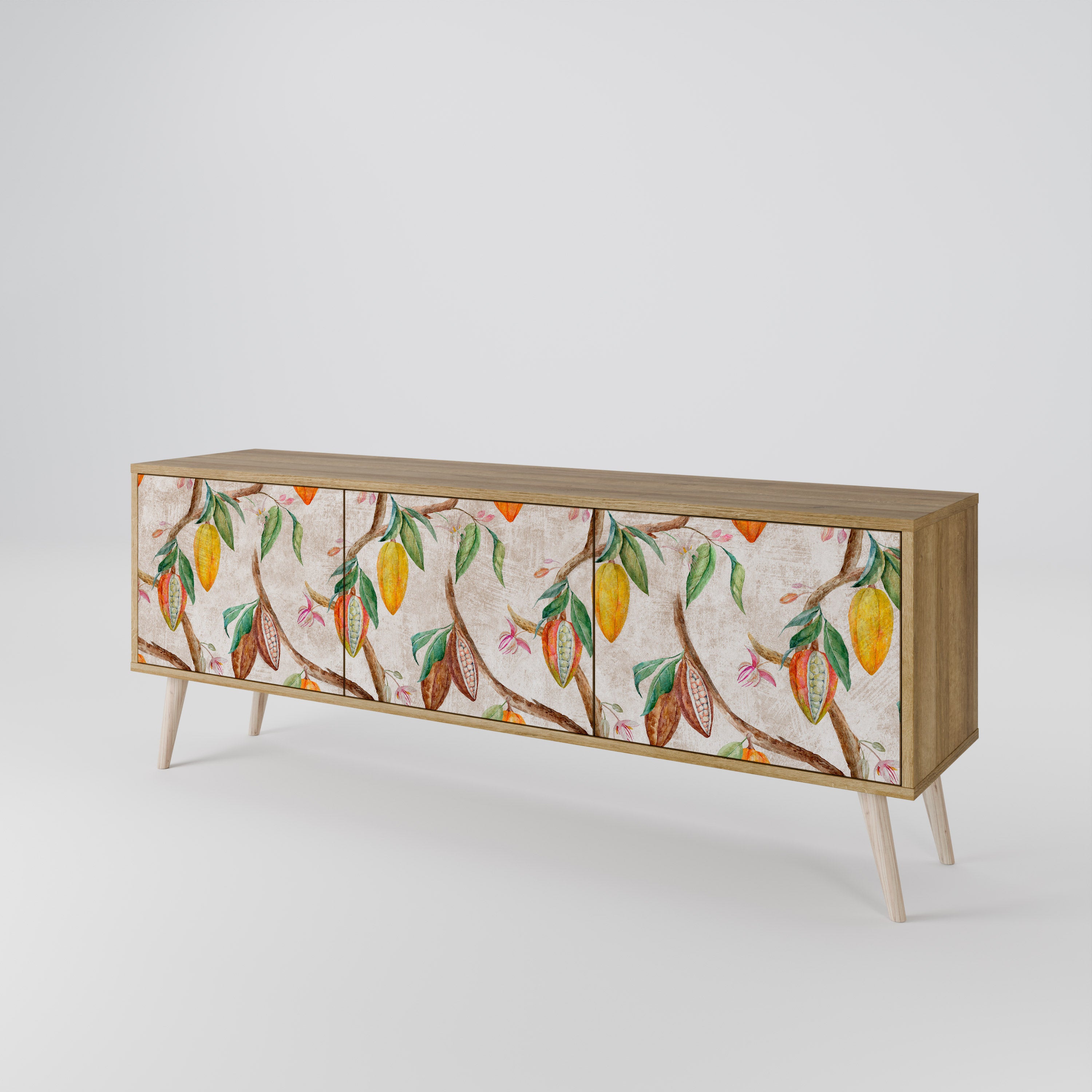 Mueble de TV de 3 puertas COCOA FRUITS con efecto roble