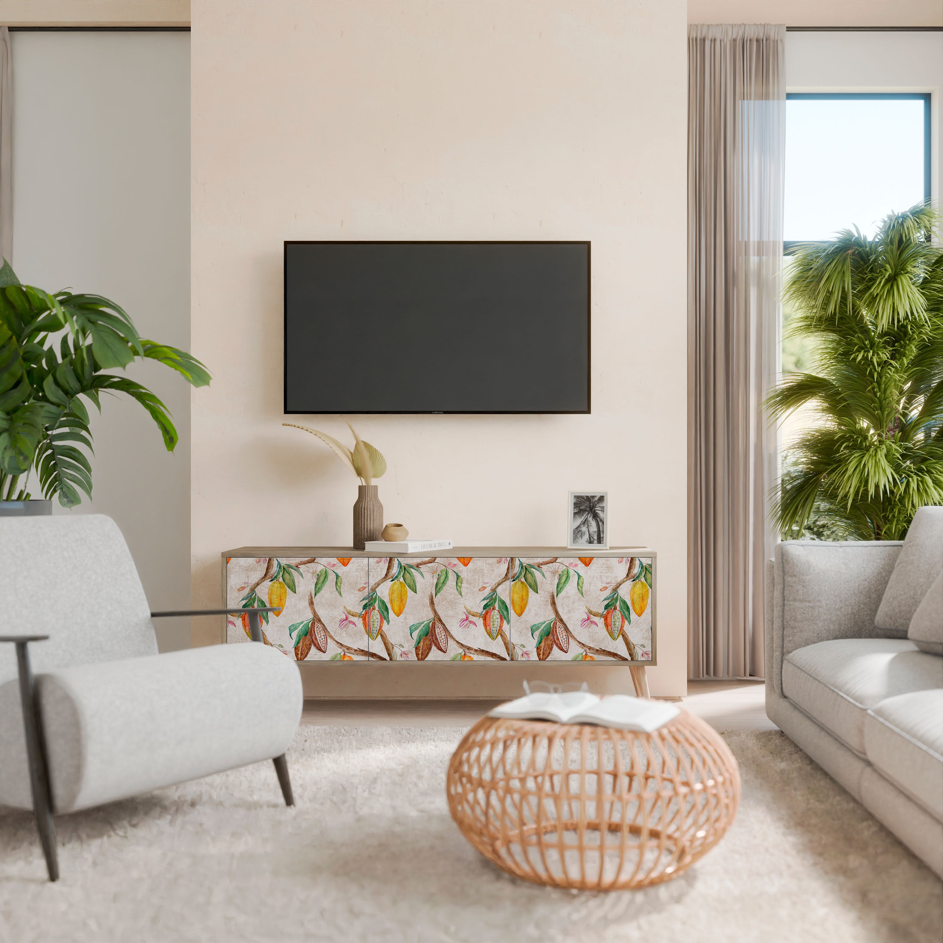 Mueble de TV de 3 puertas COCOA FRUITS con efecto roble
