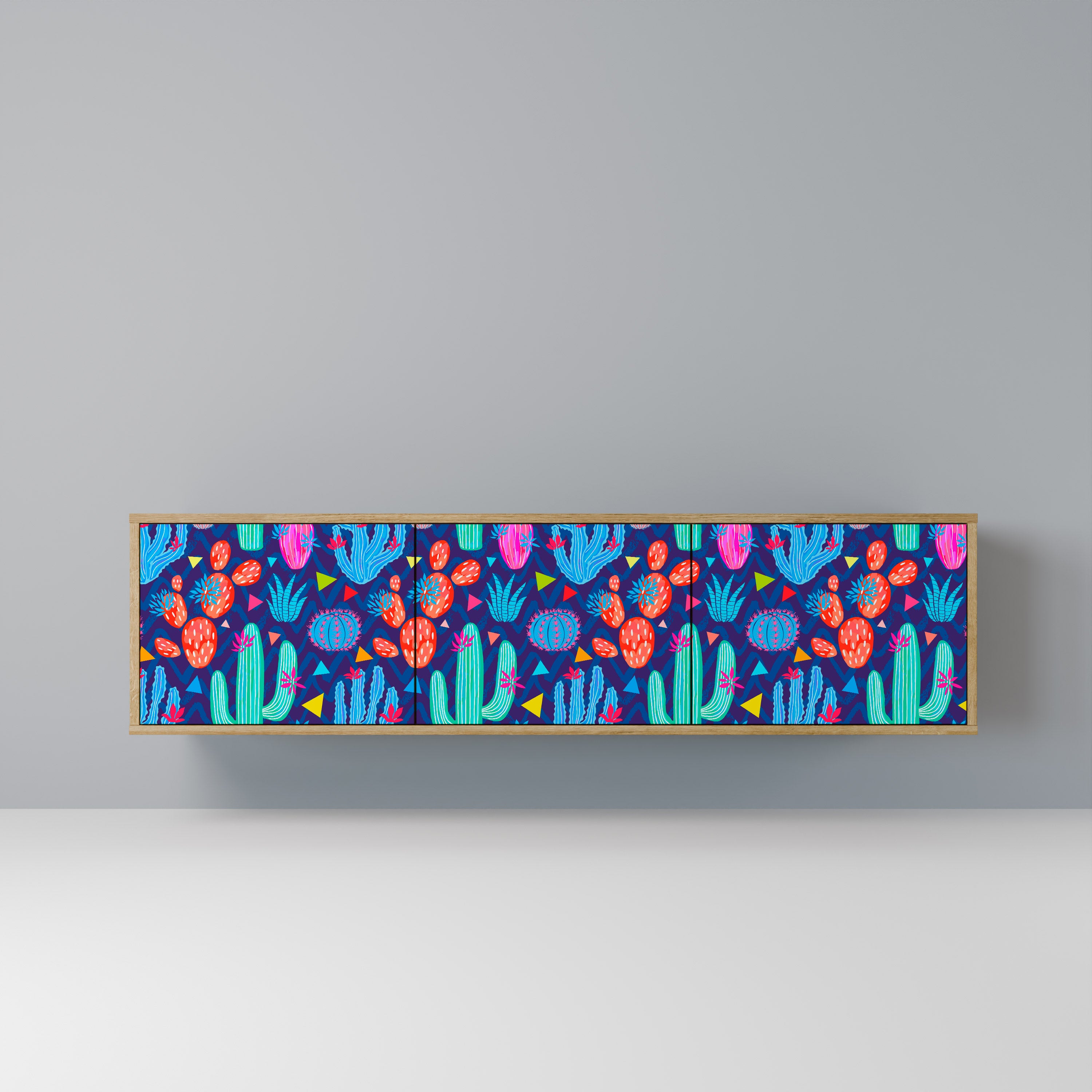 Mueble de TV de 3 puertas CACTUS VIBES con efecto roble