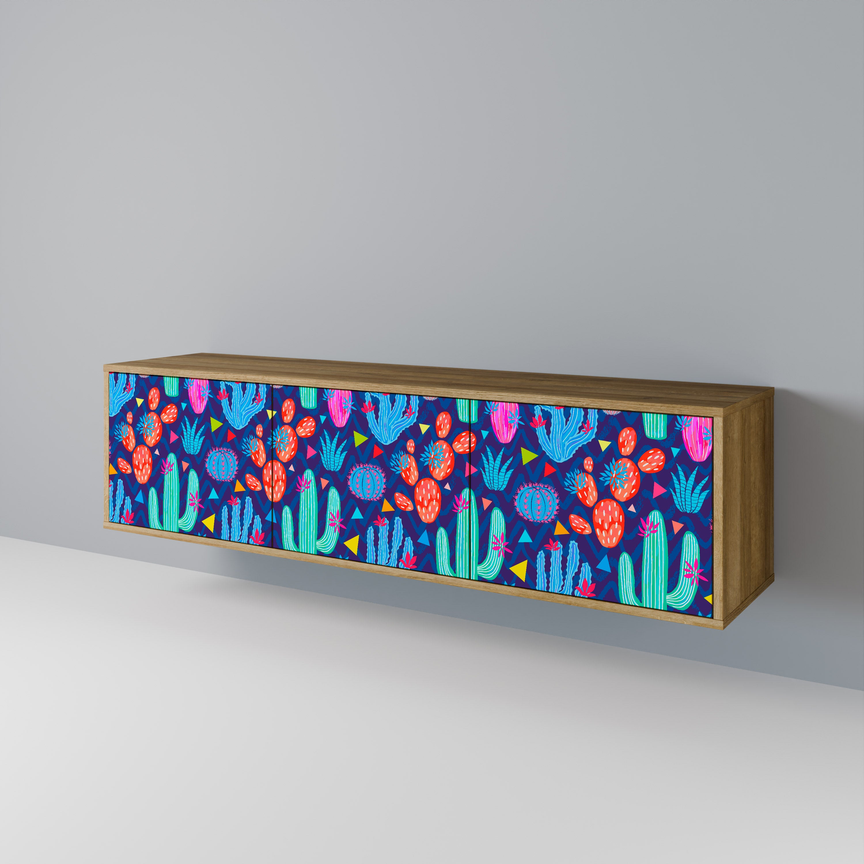 Mueble de TV de 3 puertas CACTUS VIBES con efecto roble