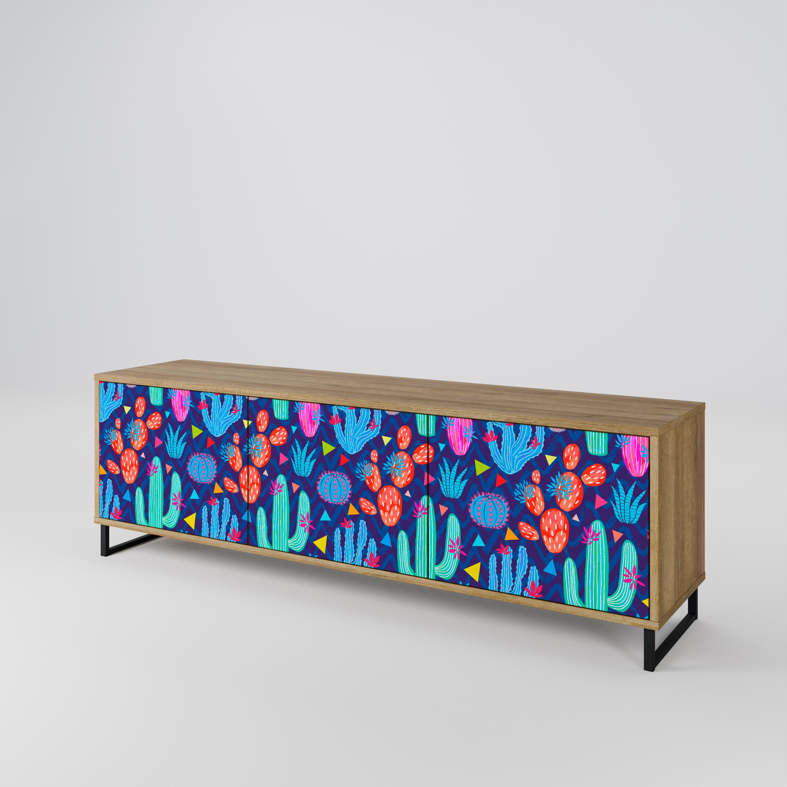 Mueble de TV de 3 puertas CACTUS VIBES con efecto roble