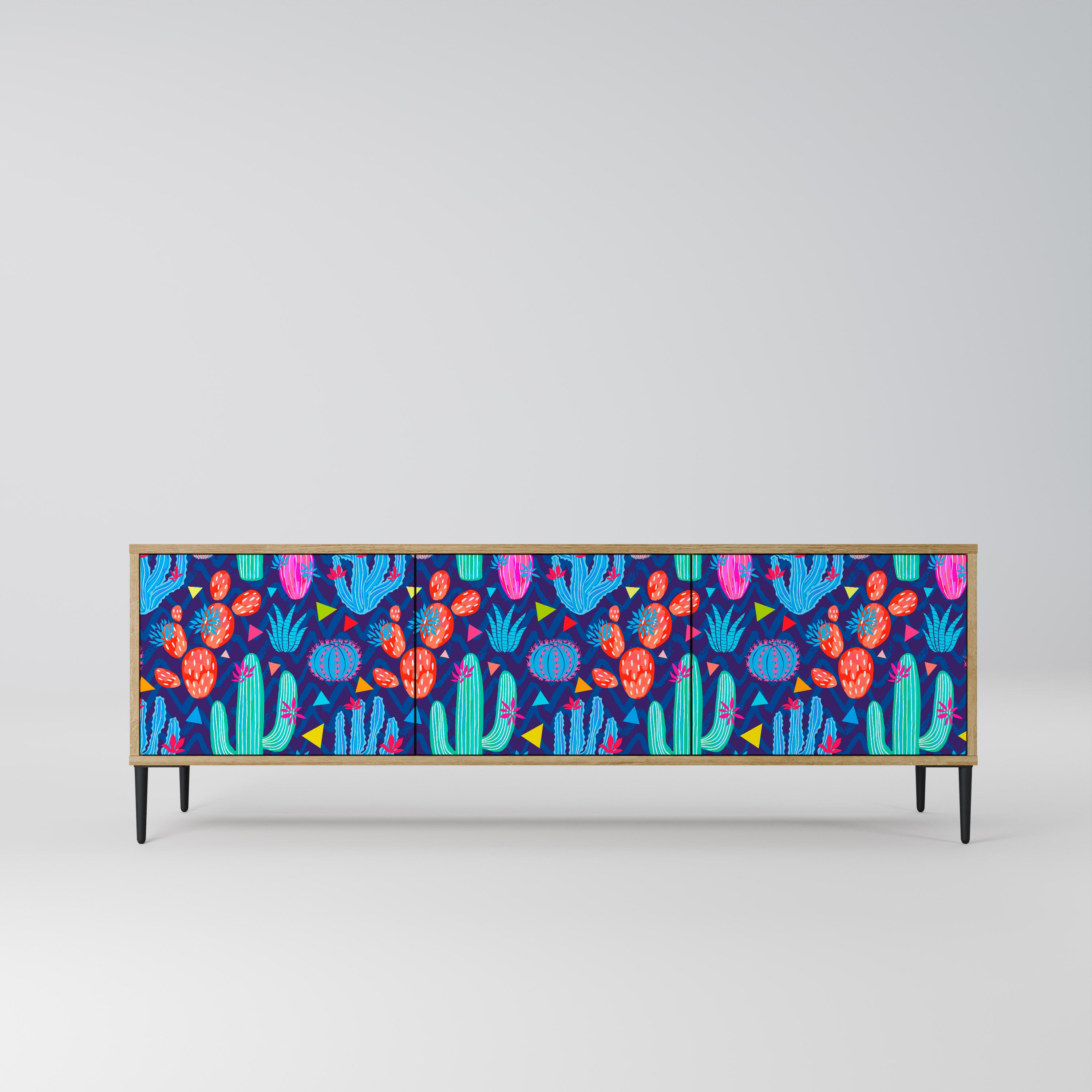 Mueble de TV de 3 puertas CACTUS VIBES con efecto roble