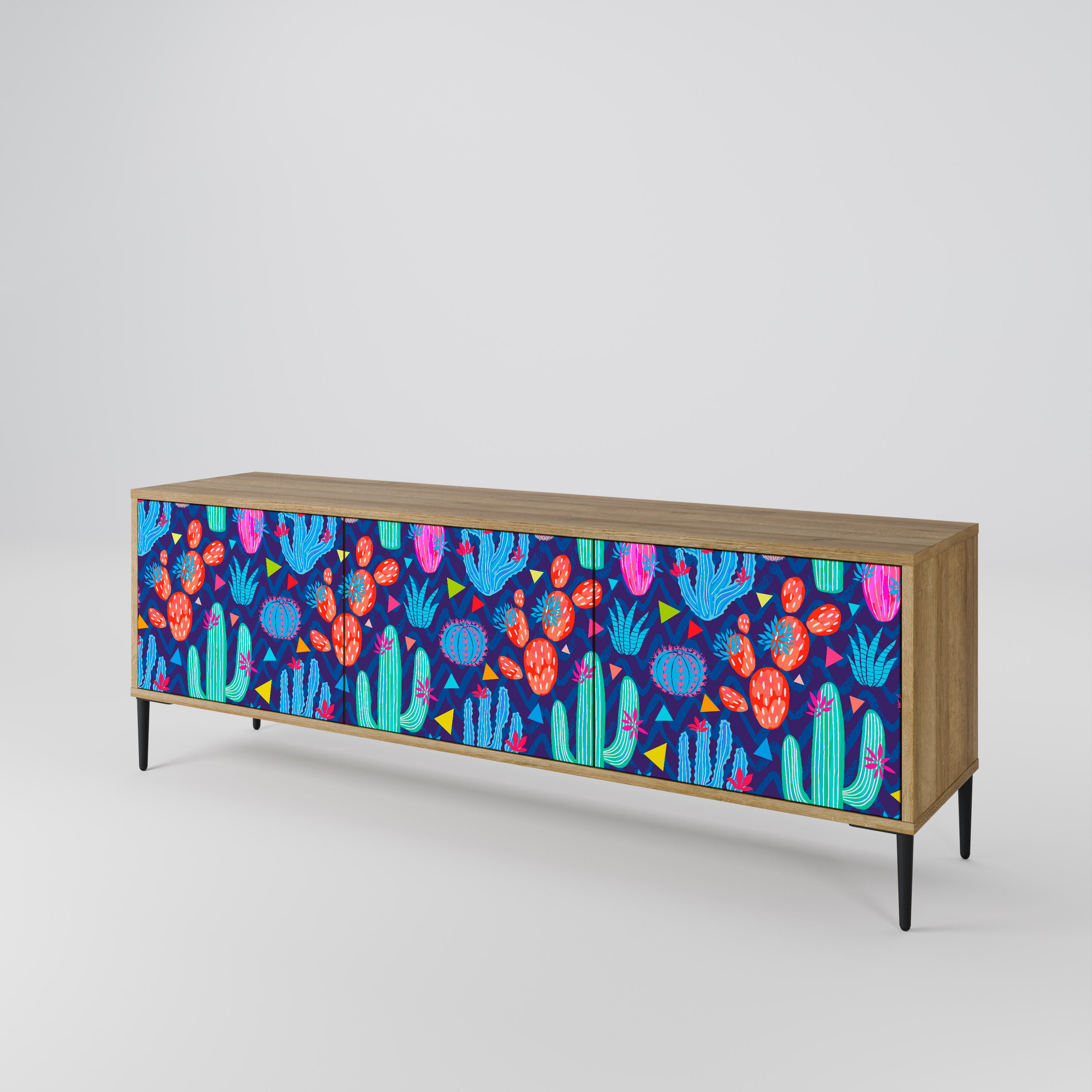 Mueble de TV de 3 puertas CACTUS VIBES con efecto roble